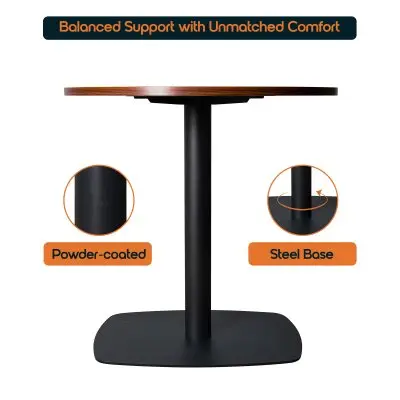 Vail Collection Dining Table Black Rectangle Base With 27" Round Cognac Brown MDF Top