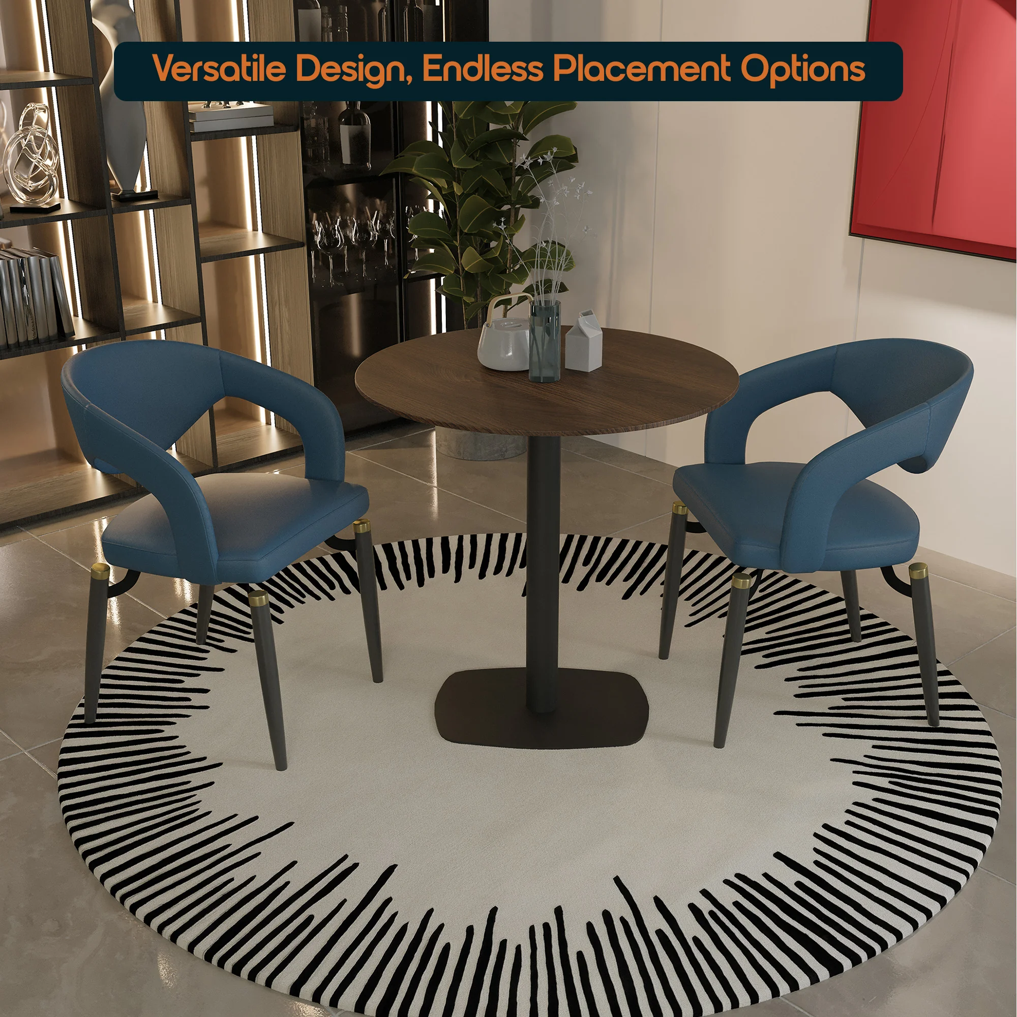 Vail Collection Dining Table Black Rectangle Base With 27" Round Dark  Brown MDF Top