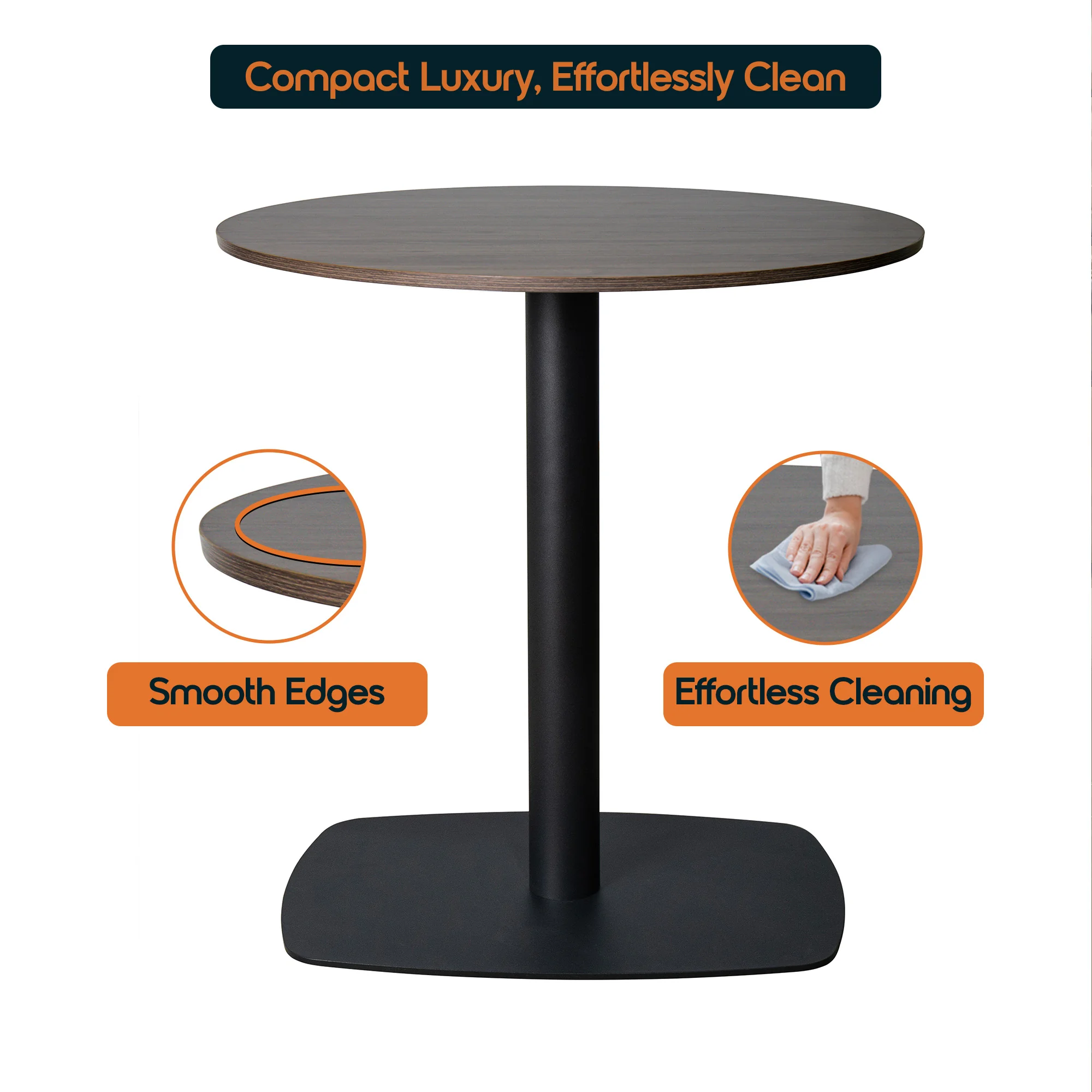 Vail Collection Dining Table Black Rectangle Base With 27" Round Dark  Brown MDF Top