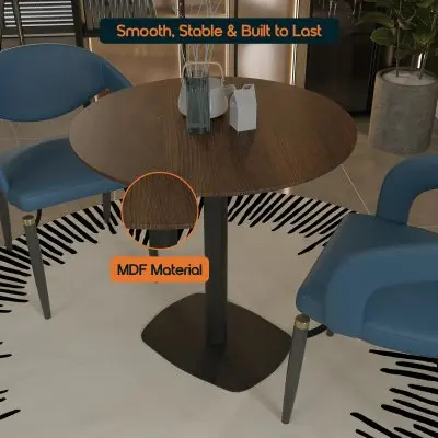 Vail Collection Dining Table Black Rectangle Base With 27" Round Dark  Brown MDF Top