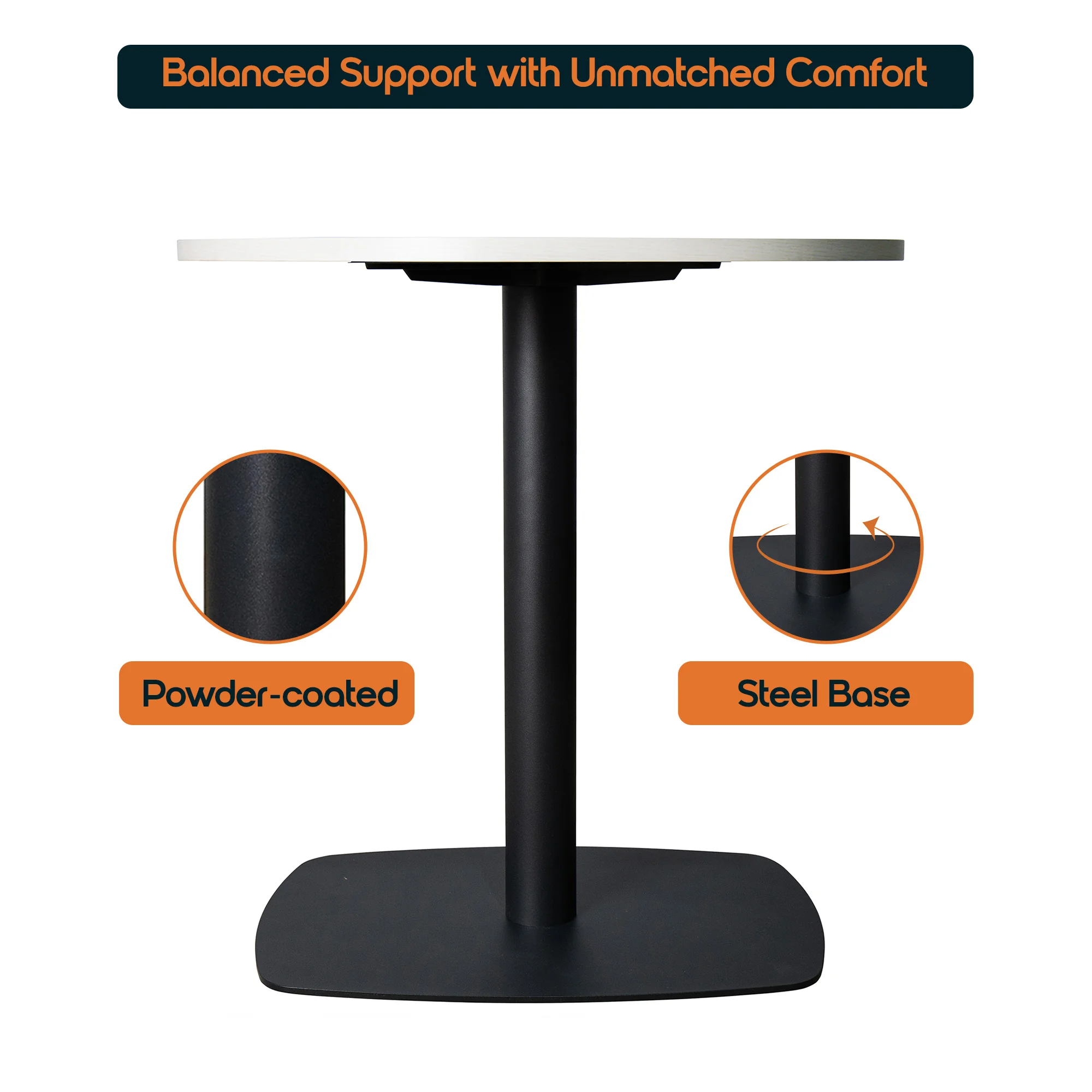 Vail Collection Dining Table Black Rectangle Base With 27" Round Light Wood  Brown MDF Top