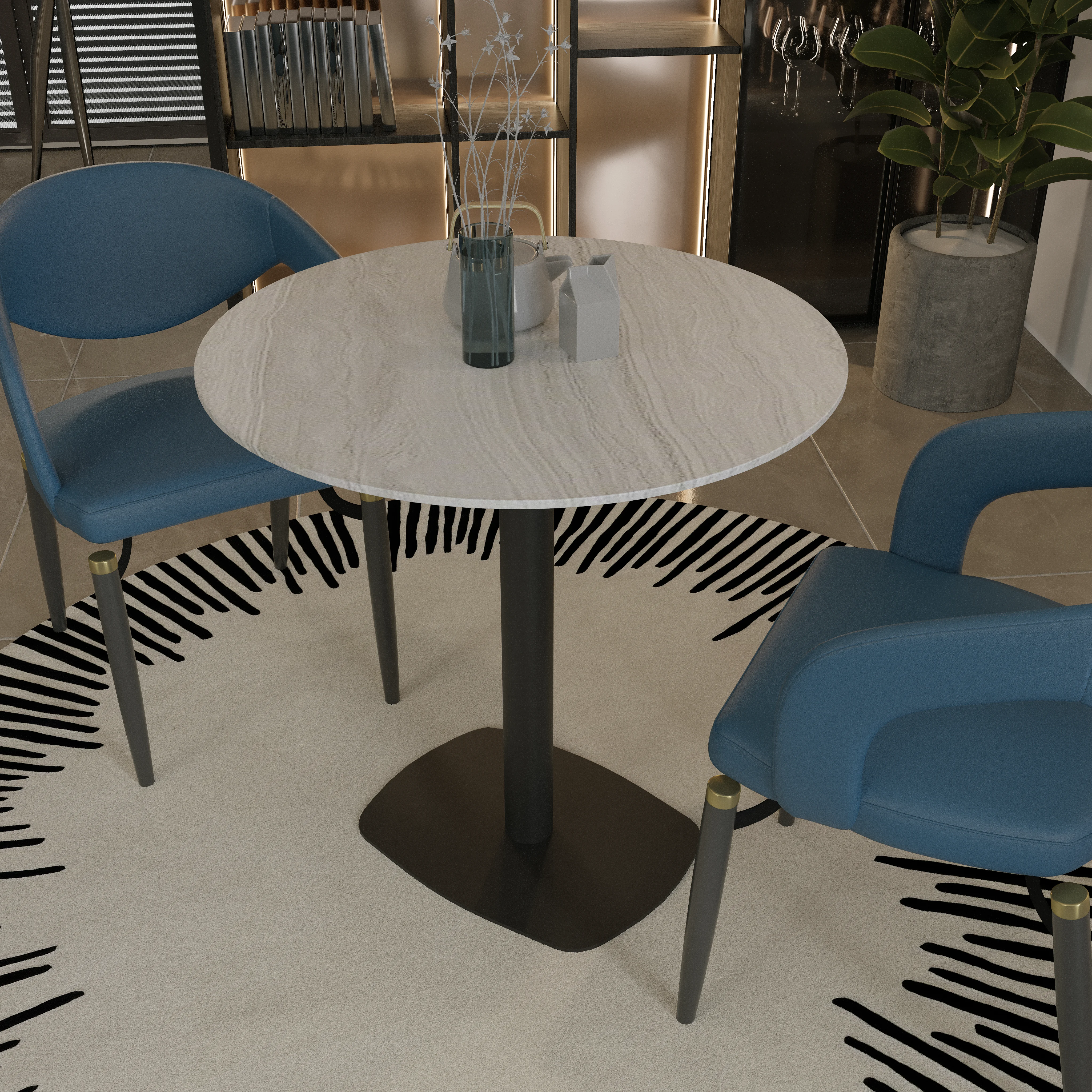 Vail Collection Dining Table Black Rectangle Base With 27" Round Light Wood  Brown MDF Top