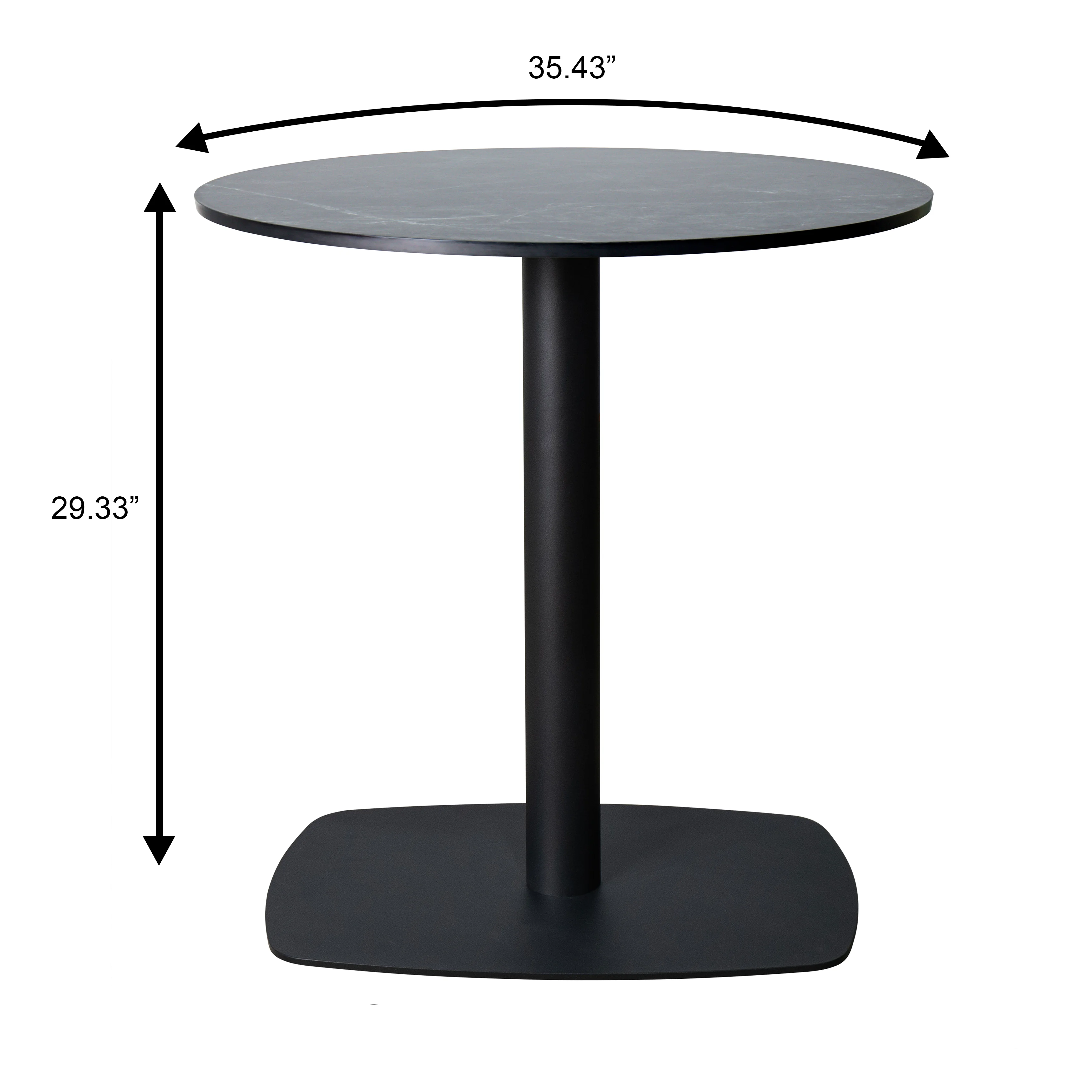 Vail Collection Dining Table Black Rectangle Base With 36" Round Black MDF Top