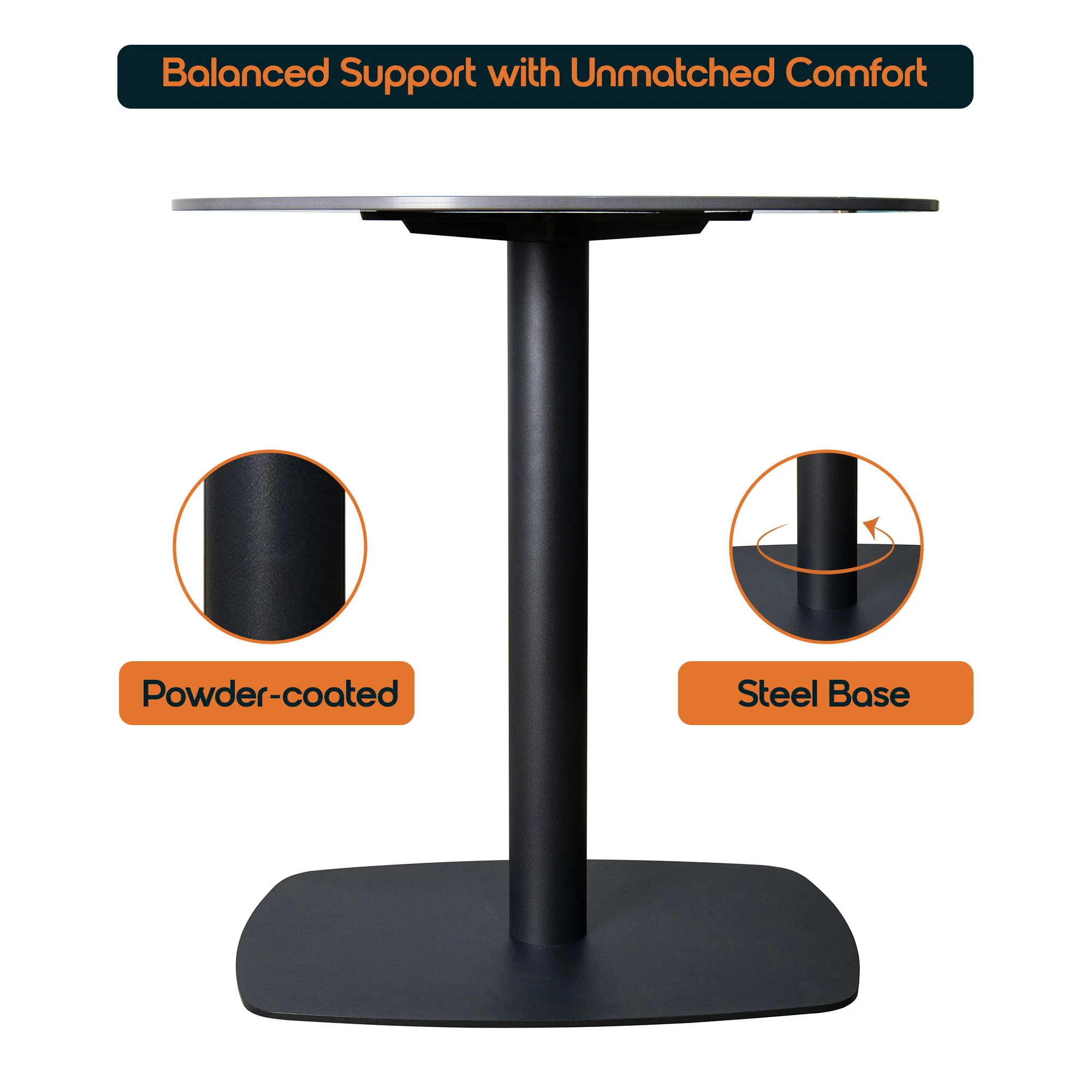 Vail Collection Dining Table Black Rectangle Base With 36" Round BLack Stone  Top