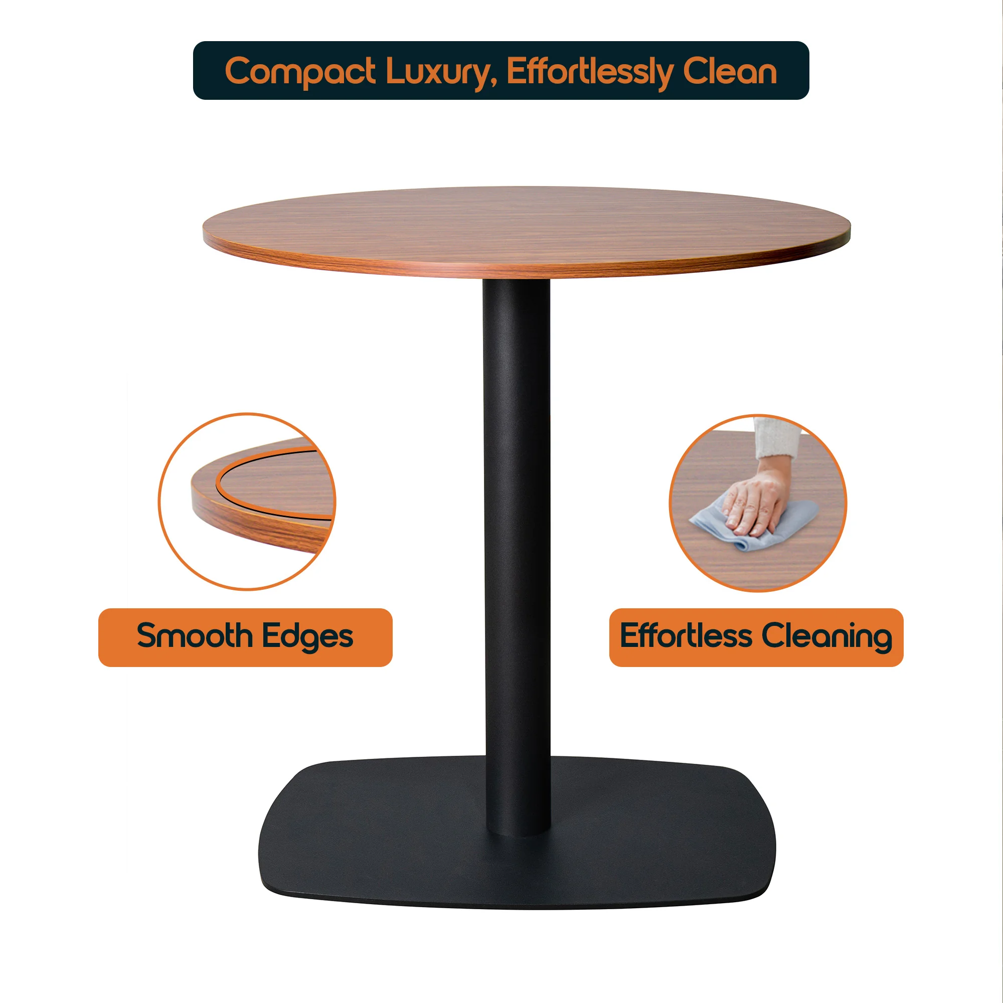 Vail Collection Dining Table Black Rectangle Base With 36" Round Cognac Brown MDF Top