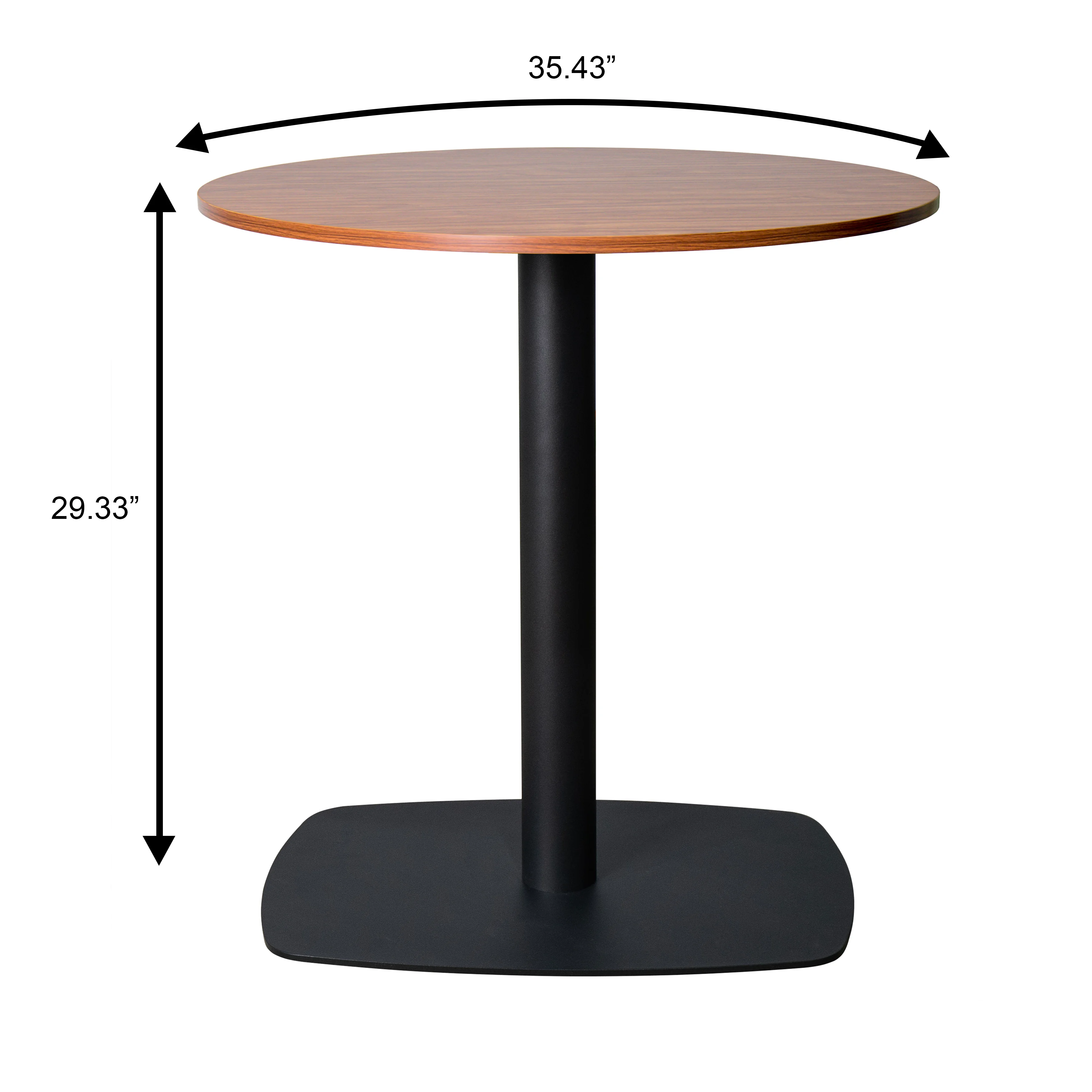 Vail Collection Dining Table Black Rectangle Base With 36" Round Cognac Brown MDF Top