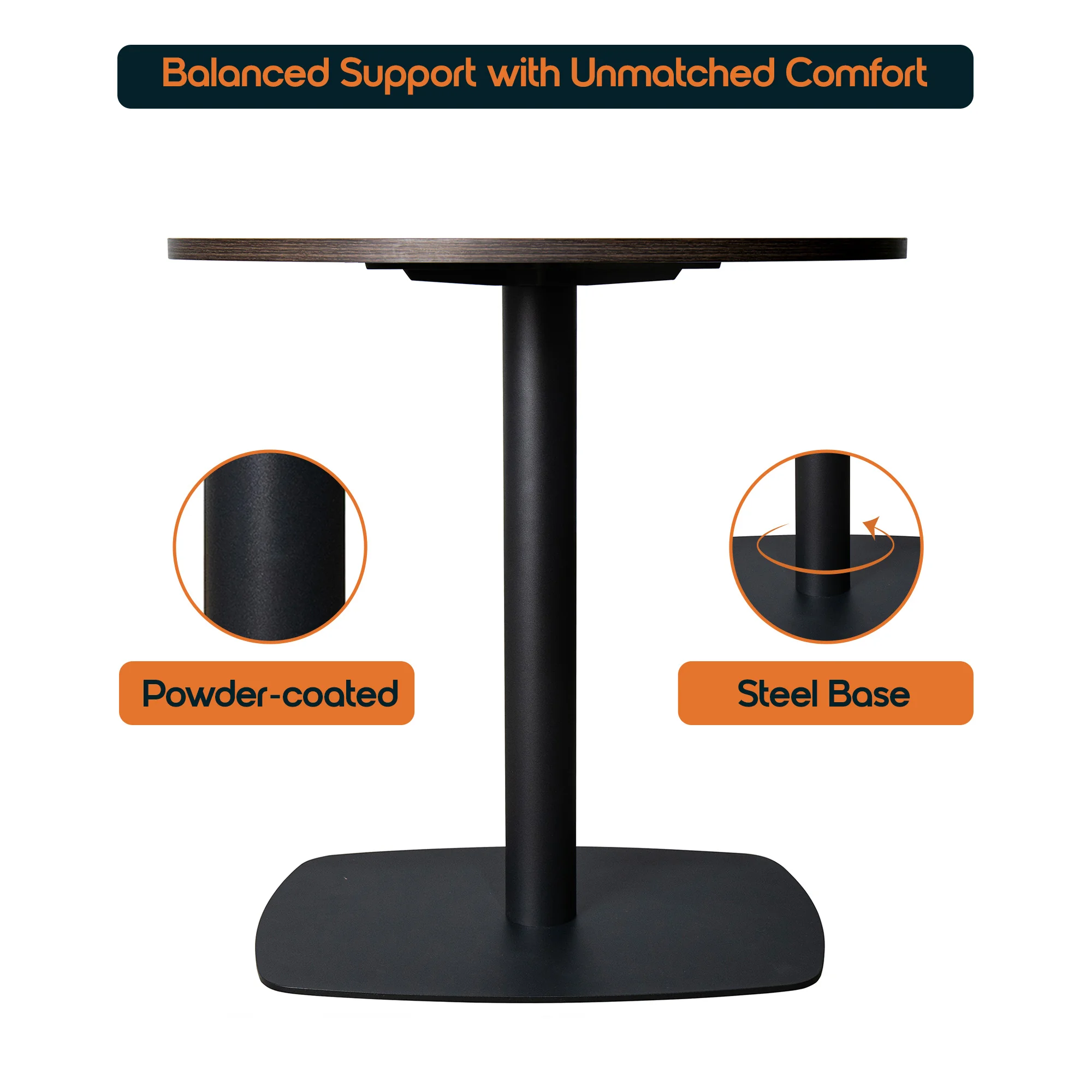 Vail Collection Dining Table Black Rectangle Base With 36" Round Dark  Brown MDF Top