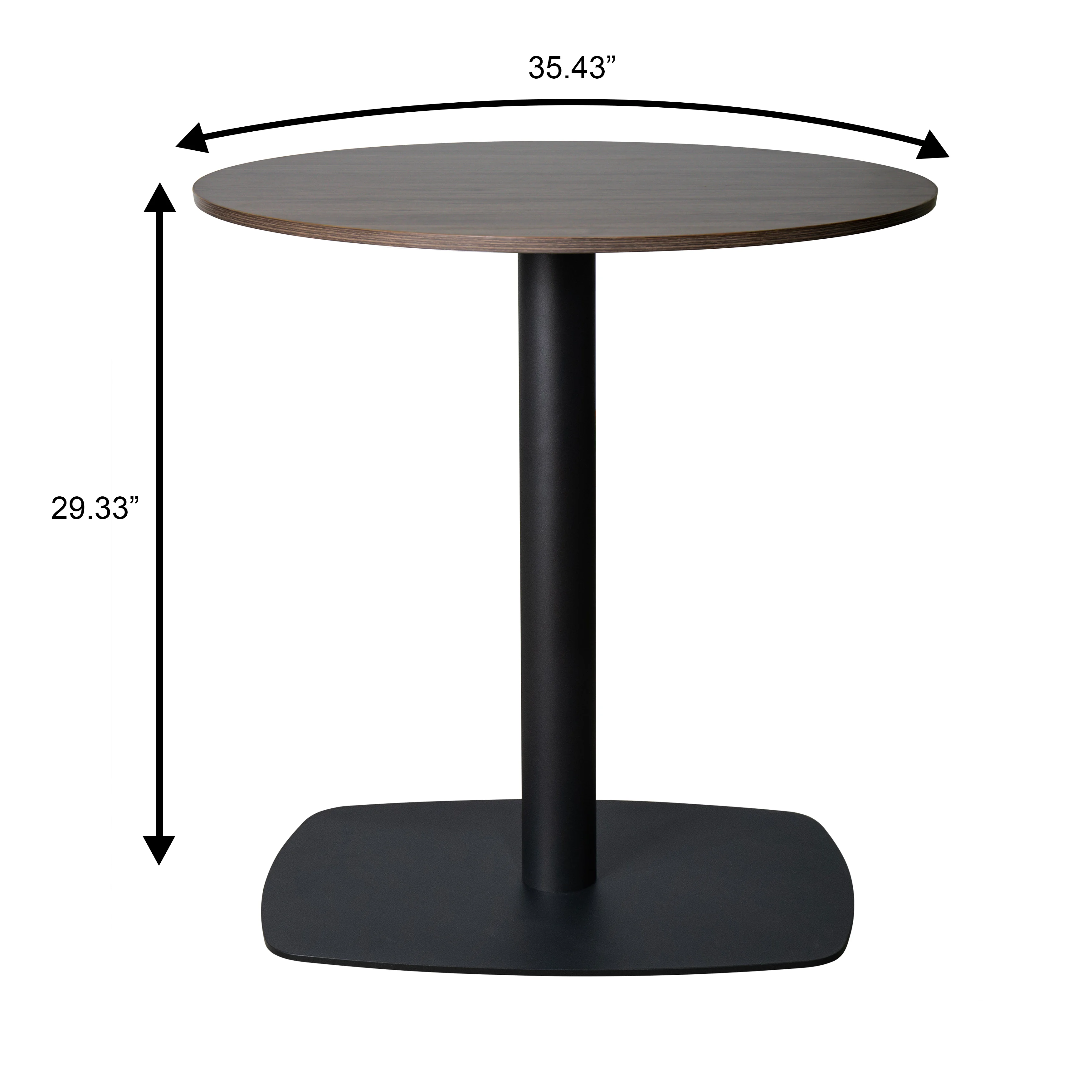 Vail Collection Dining Table Black Rectangle Base With 36" Round Dark  Brown MDF Top