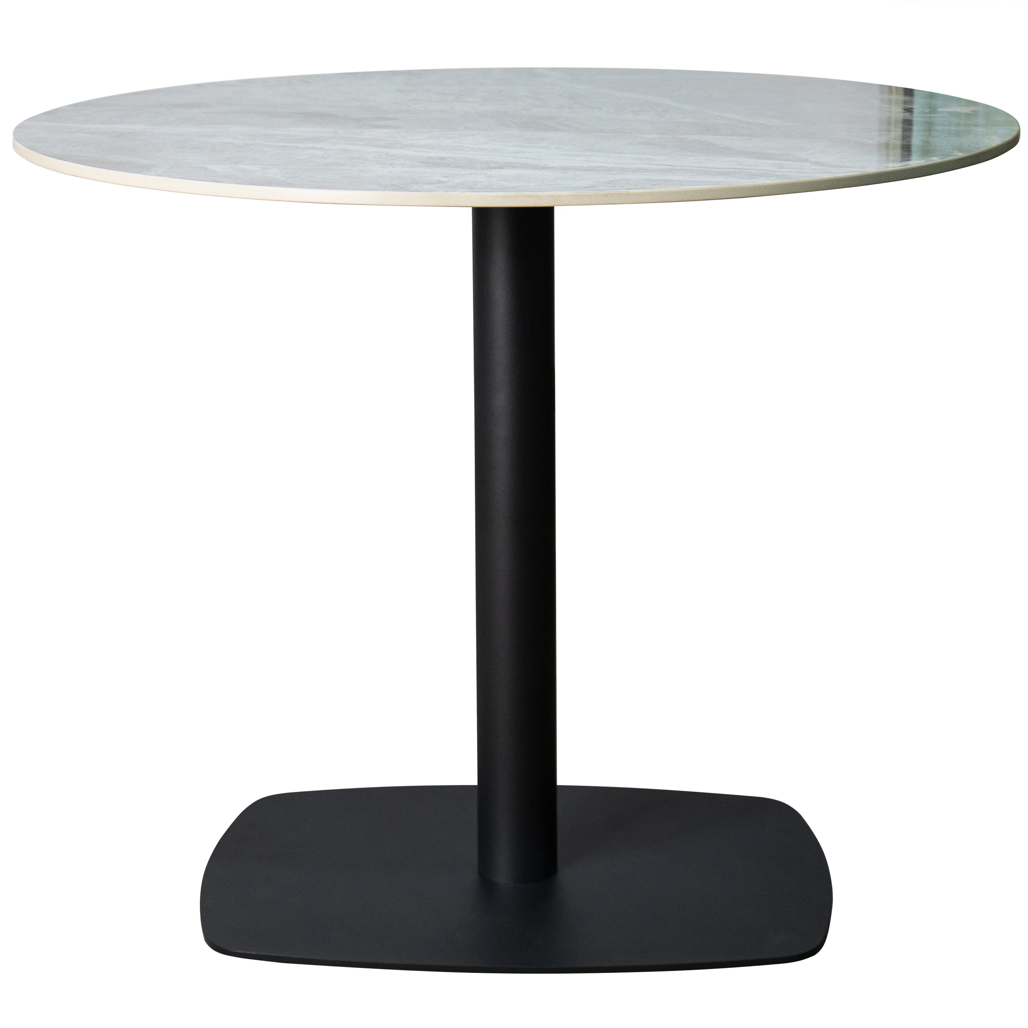 Vail Collection Dining Table Black Rectangle Base With 36" Round Grey Stone  Top