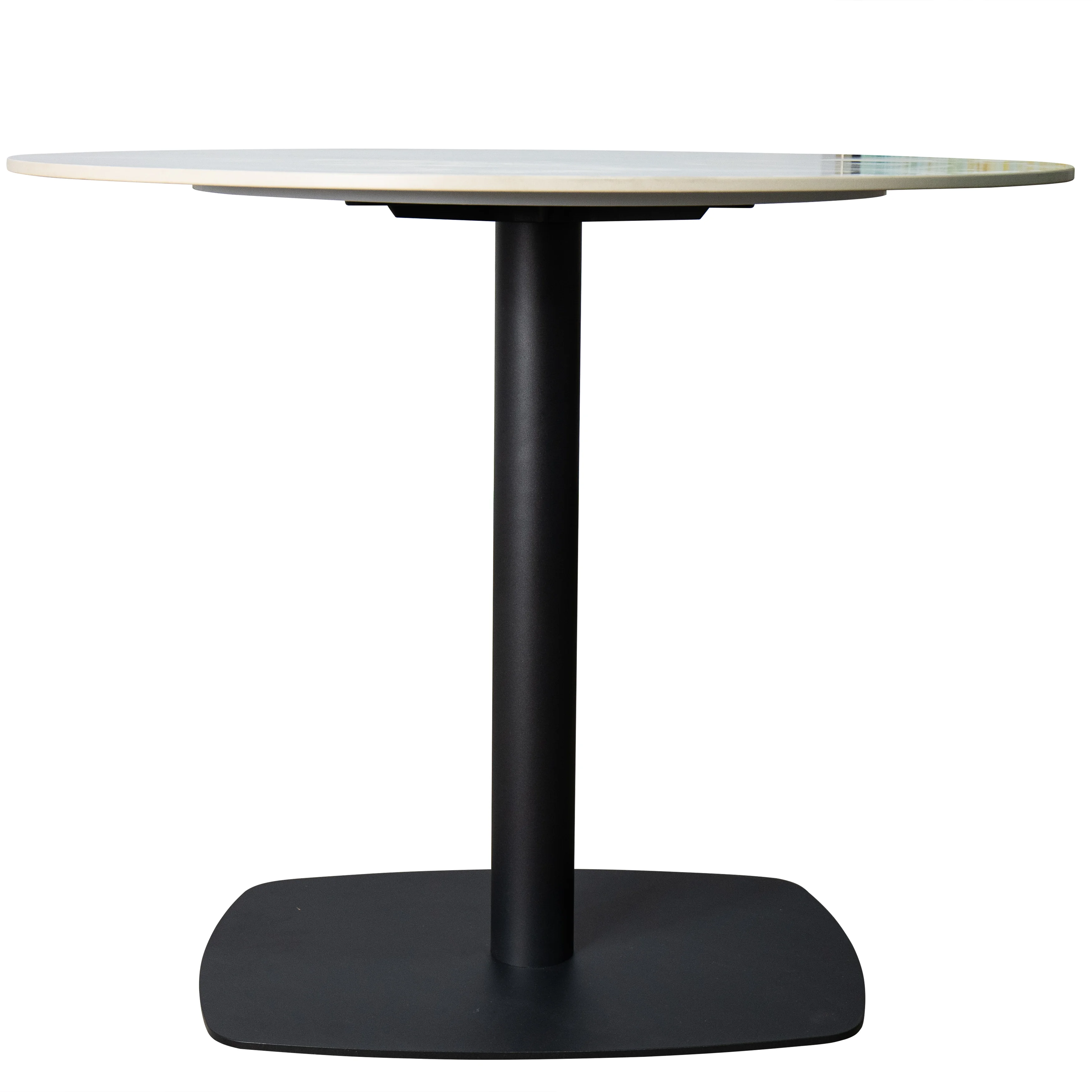 Vail Collection Dining Table Black Rectangle Base With 36" Round Grey Stone  Top