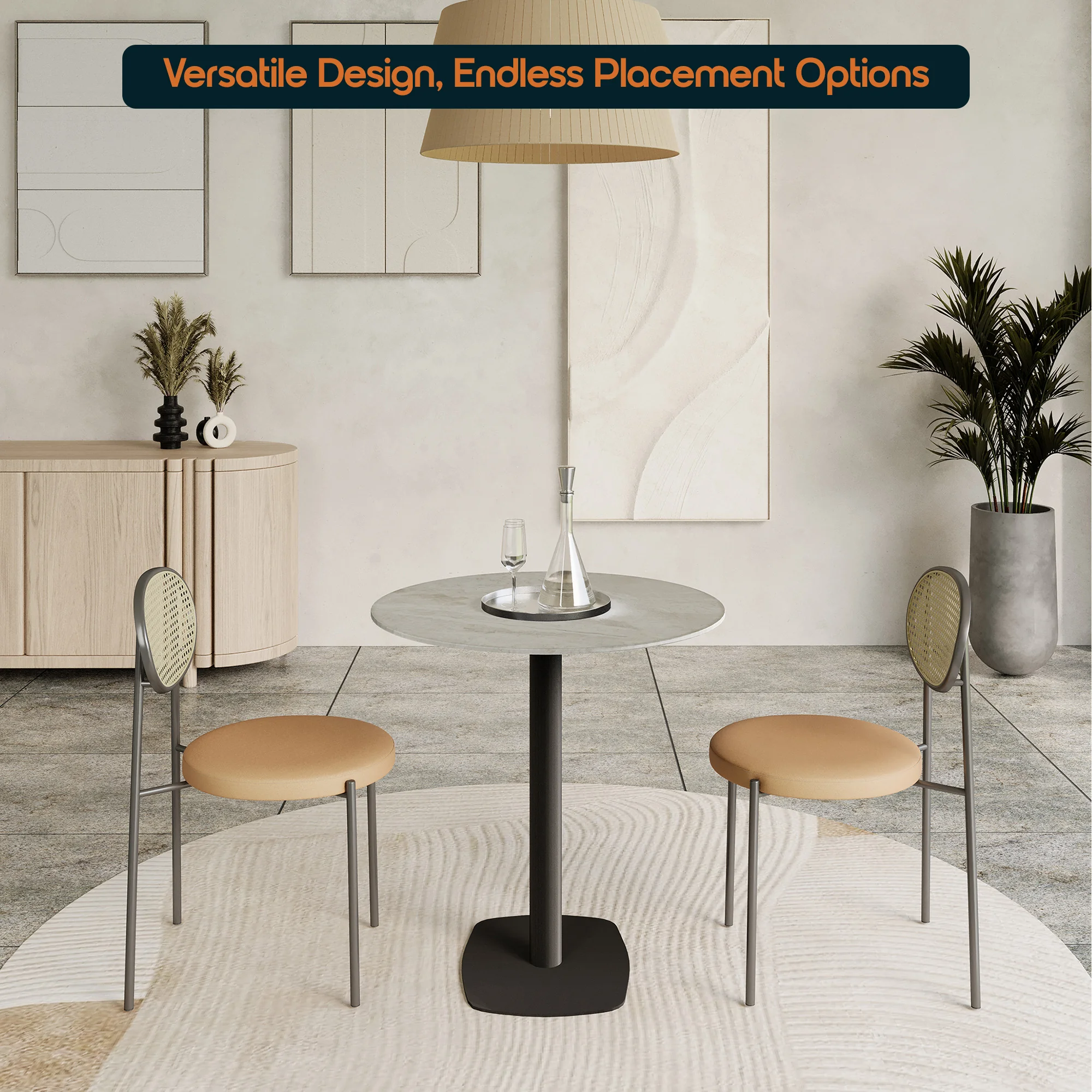 Vail Collection Dining Table Black Rectangle Base With 36" Round Grey Stone  Top