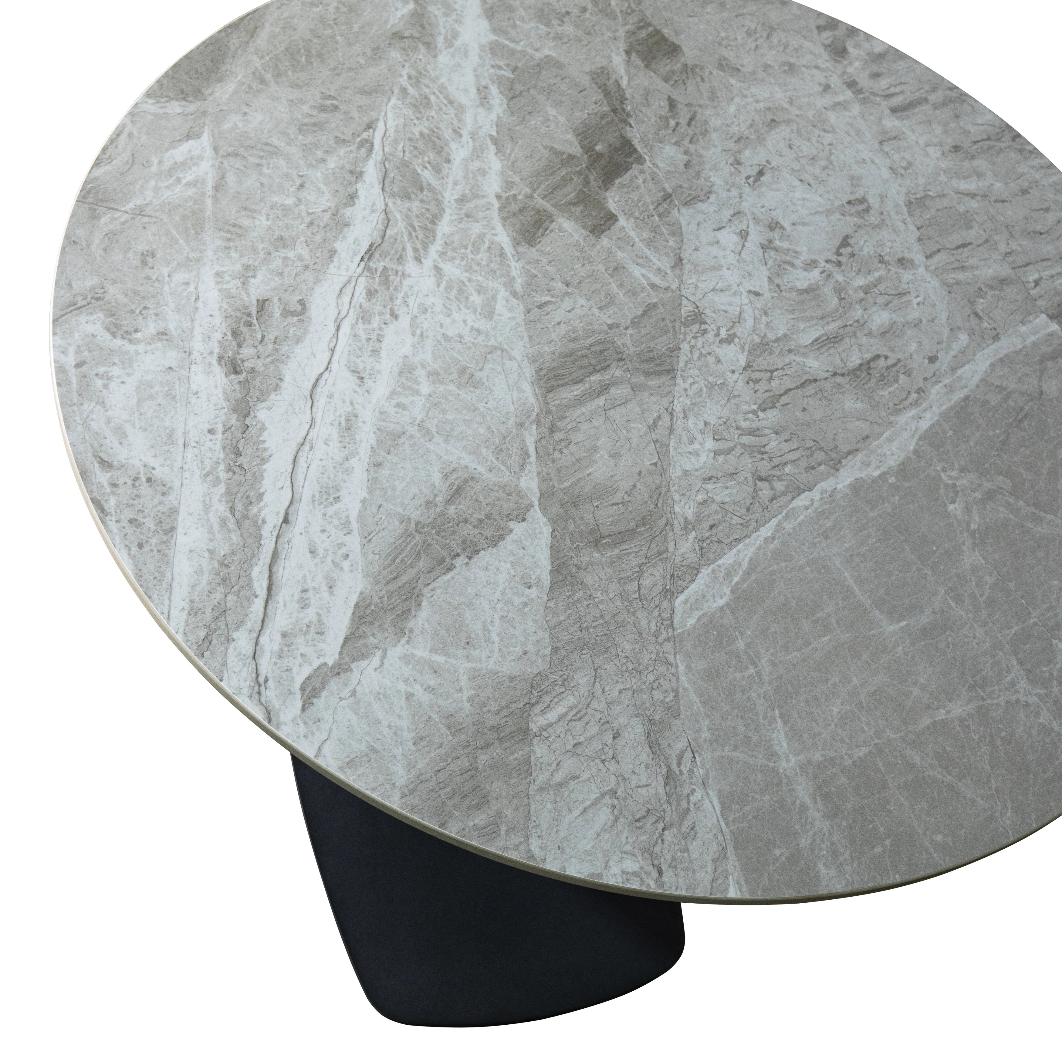 Vail Collection Dining Table Black Rectangle Base With 36" Round Grey Stone  Top