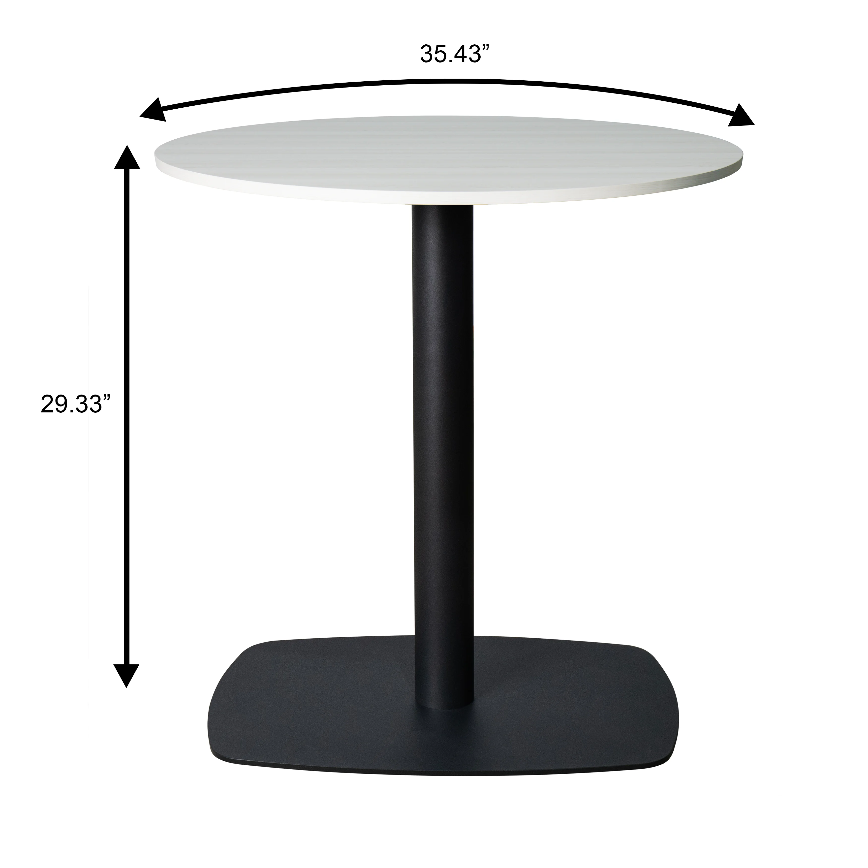 Vail Collection Dining Table Black Rectangle Base With 36" Round Light Wood  Brown MDF Top