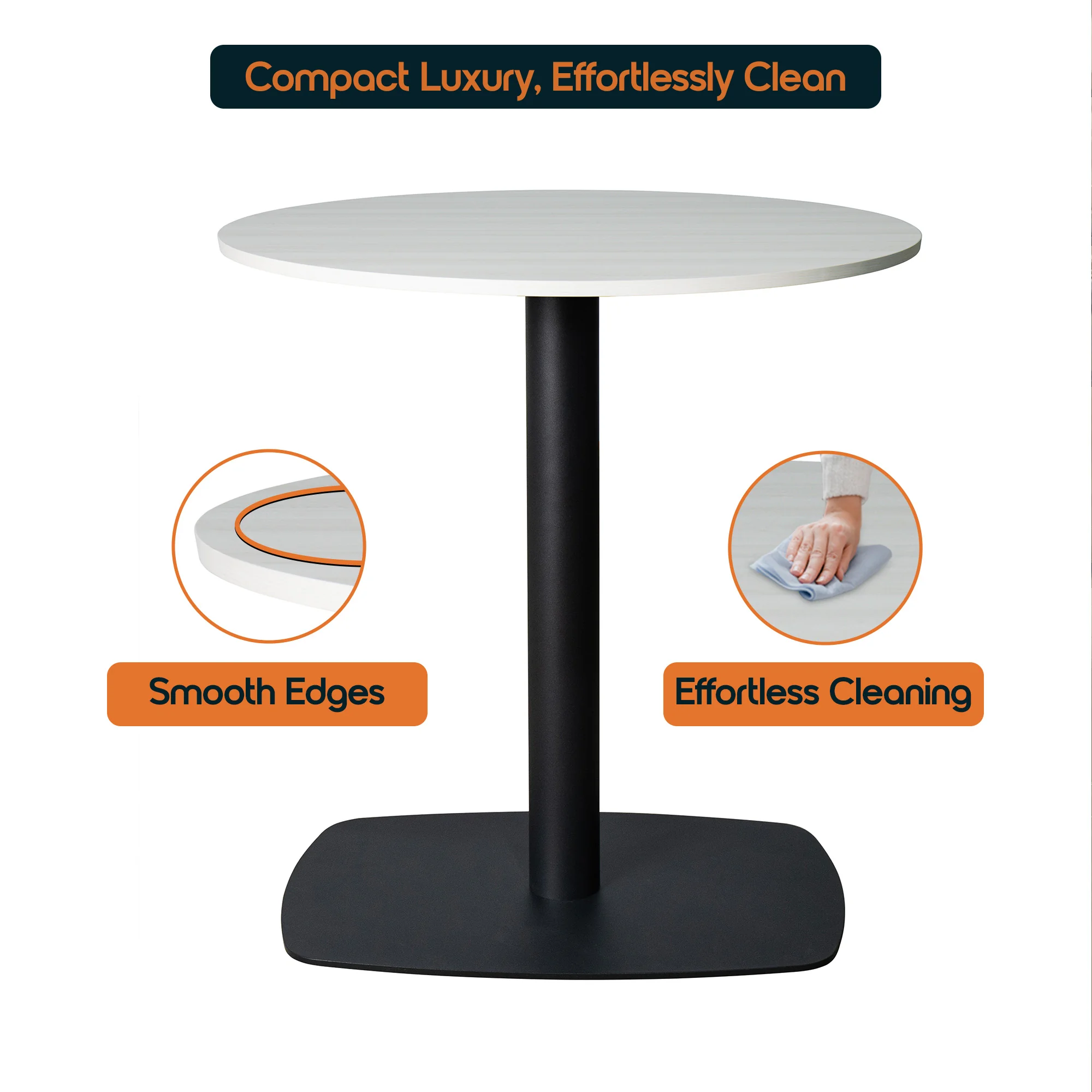 Vail Collection Dining Table Black Rectangle Base With 36" Round Light Wood  Brown MDF Top