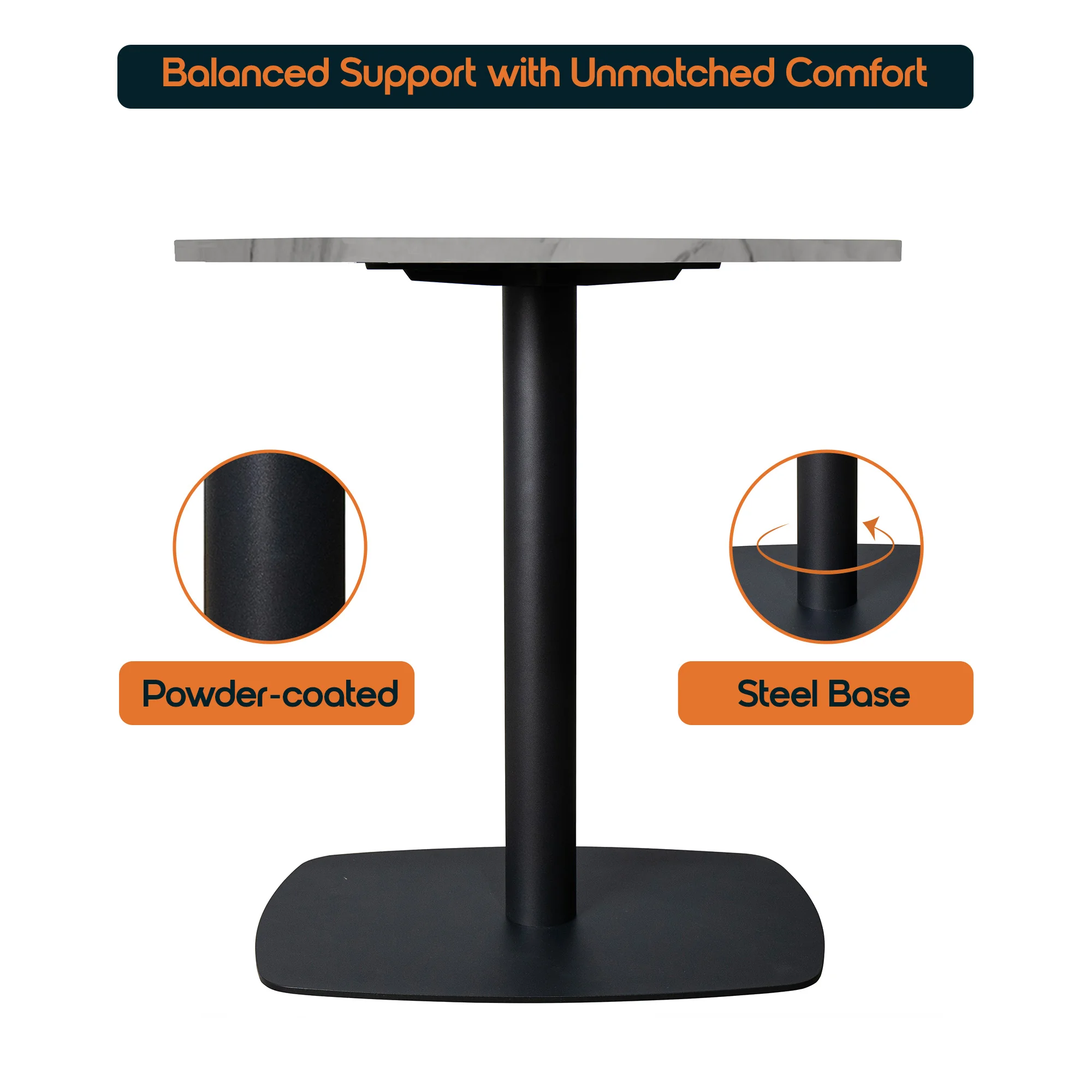 Vail Collection Dining Table Black Rectangle Base With 36" Round White Stone  Top