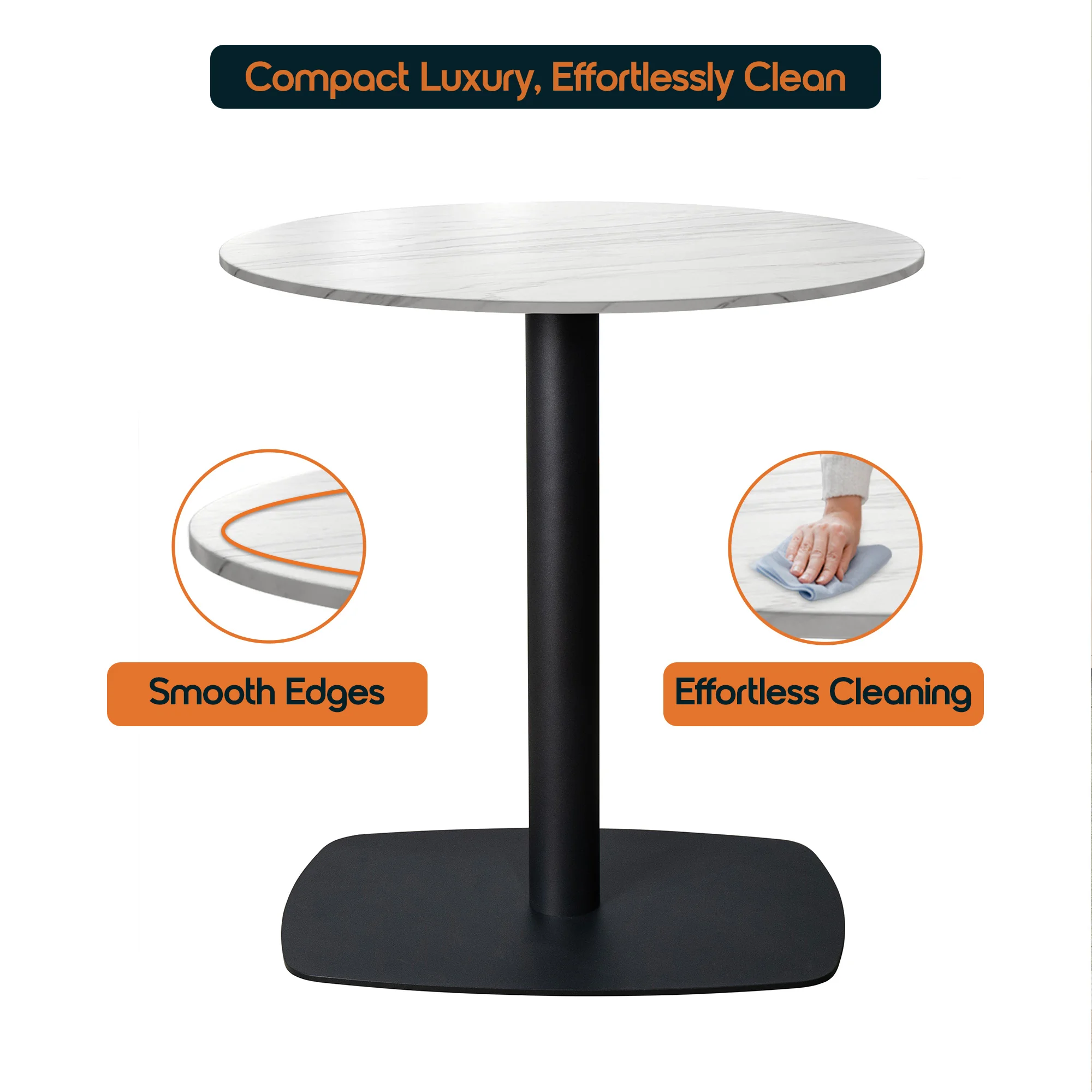 Vail Collection Dining Table Black Rectangle Base With 36" Round White Stone  Top