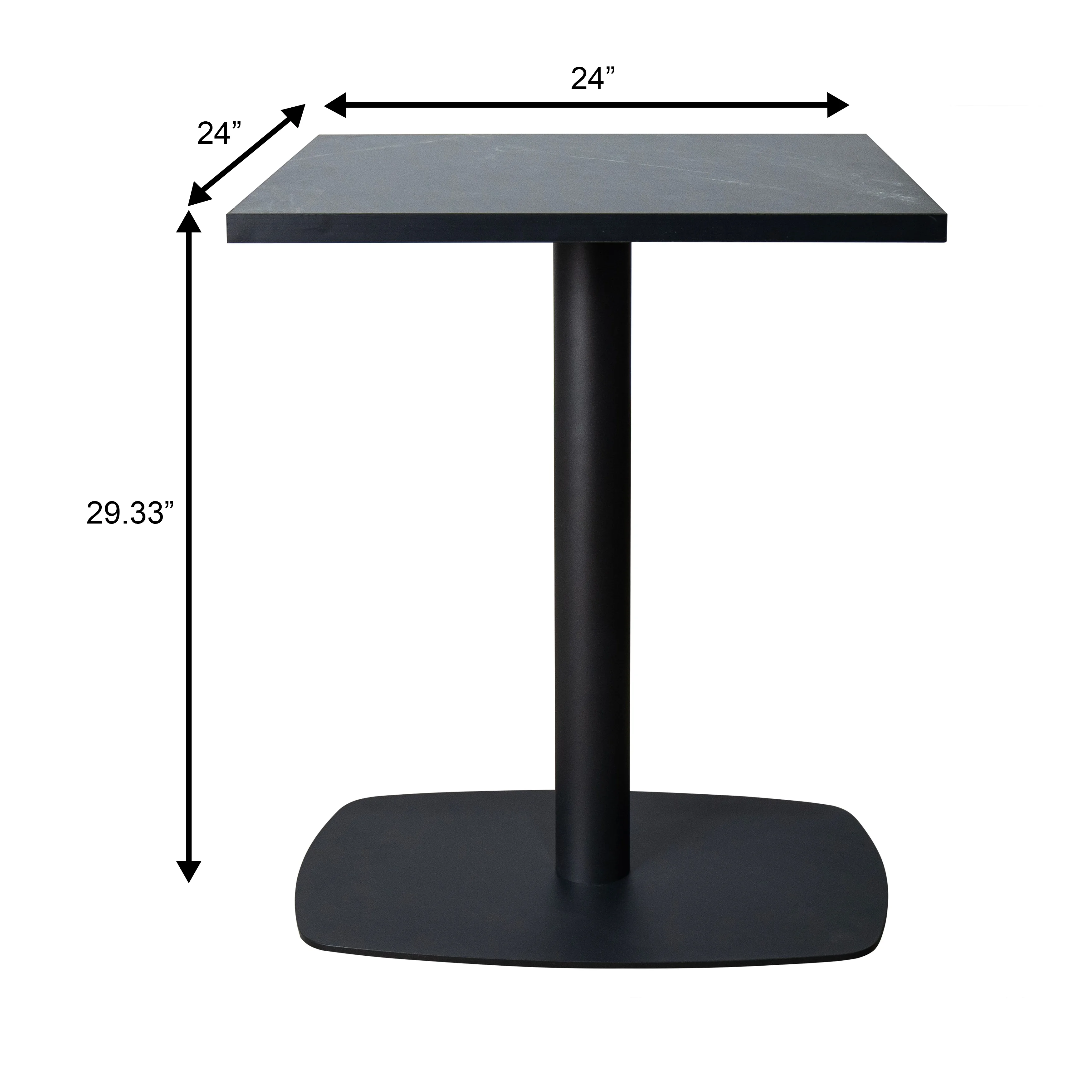 Vail Collection Dining Table Black Rectangle Base With 24" Square Black MDF Top