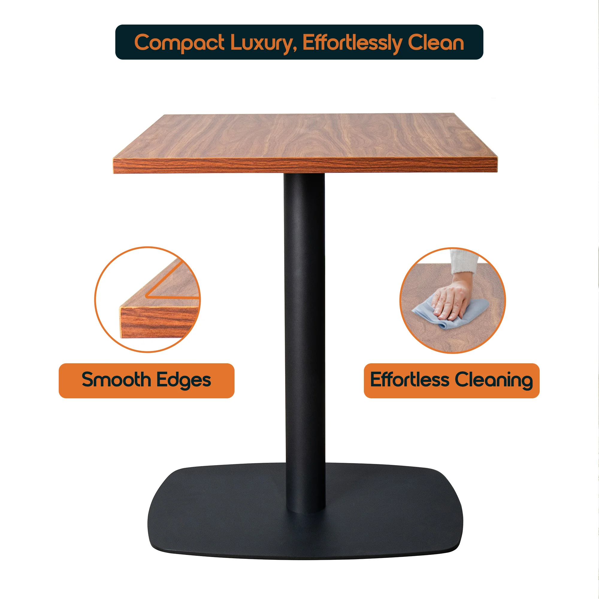 Vail Collection Dining Table Black Rectangle Base With 24" Square Cognac Brown MDF Top