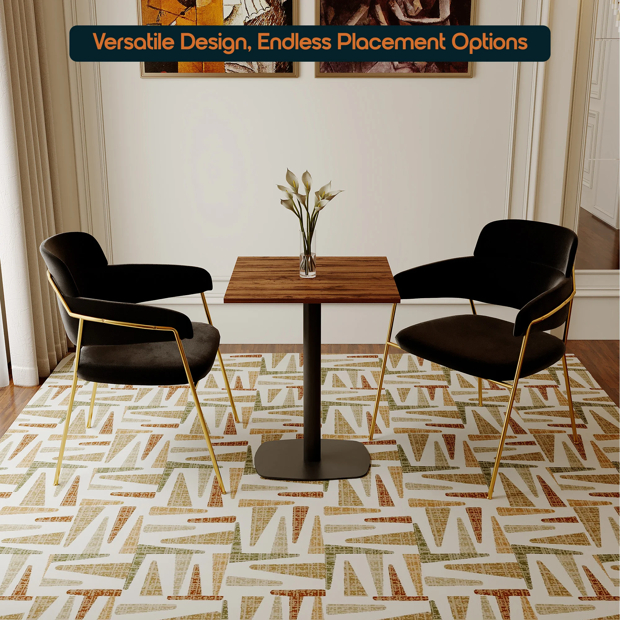 Vail Collection Dining Table Black Rectangle Base With 24" Square Cognac Brown MDF Top