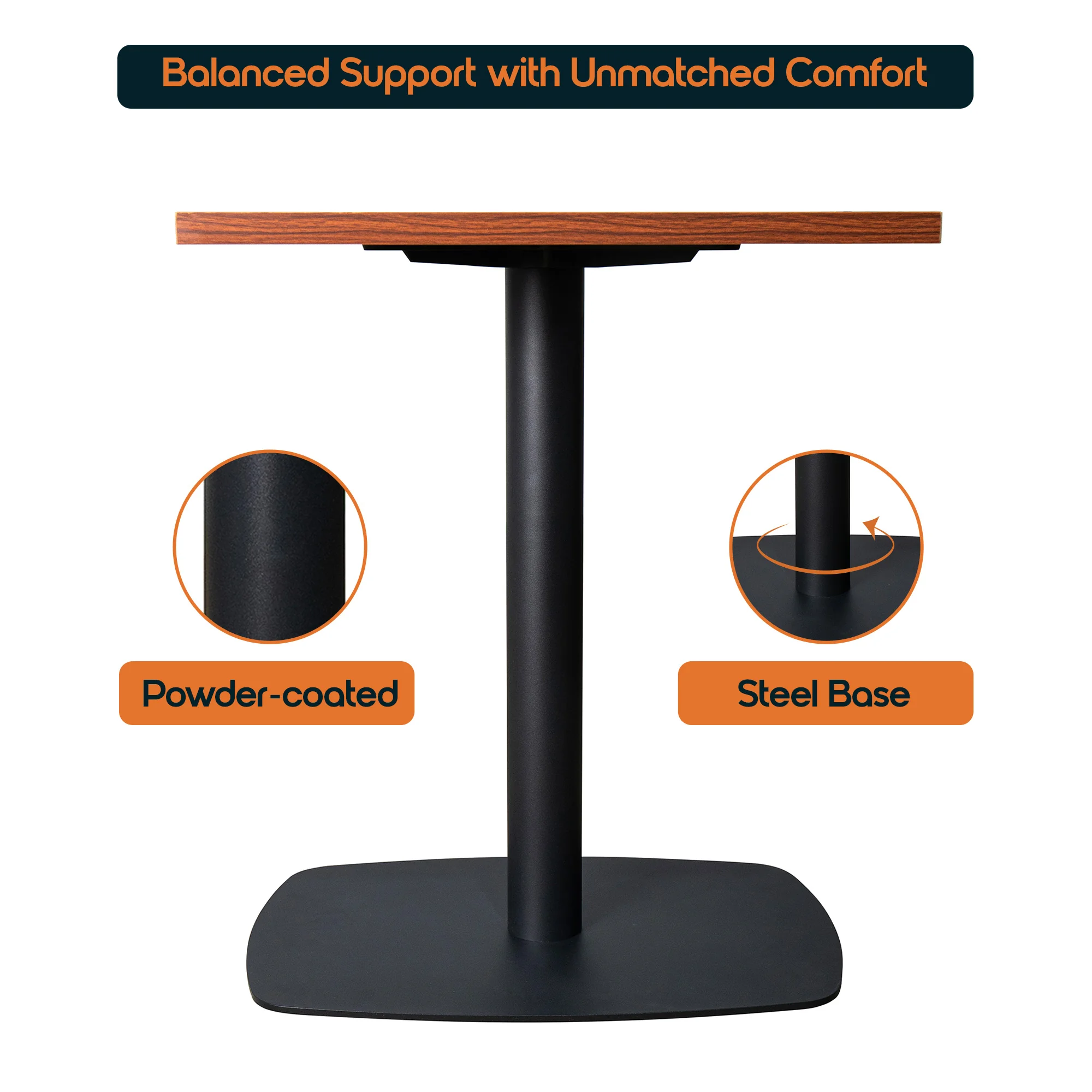 Vail Collection Dining Table Black Rectangle Base With 24" Square Cognac Brown MDF Top