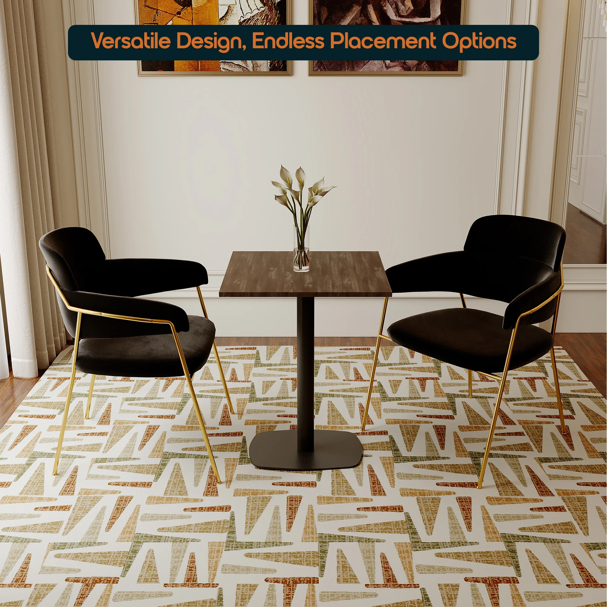 Vail Collection Dining Table Black Rectangle Base With 24" Square Dark  Brown MDF Top