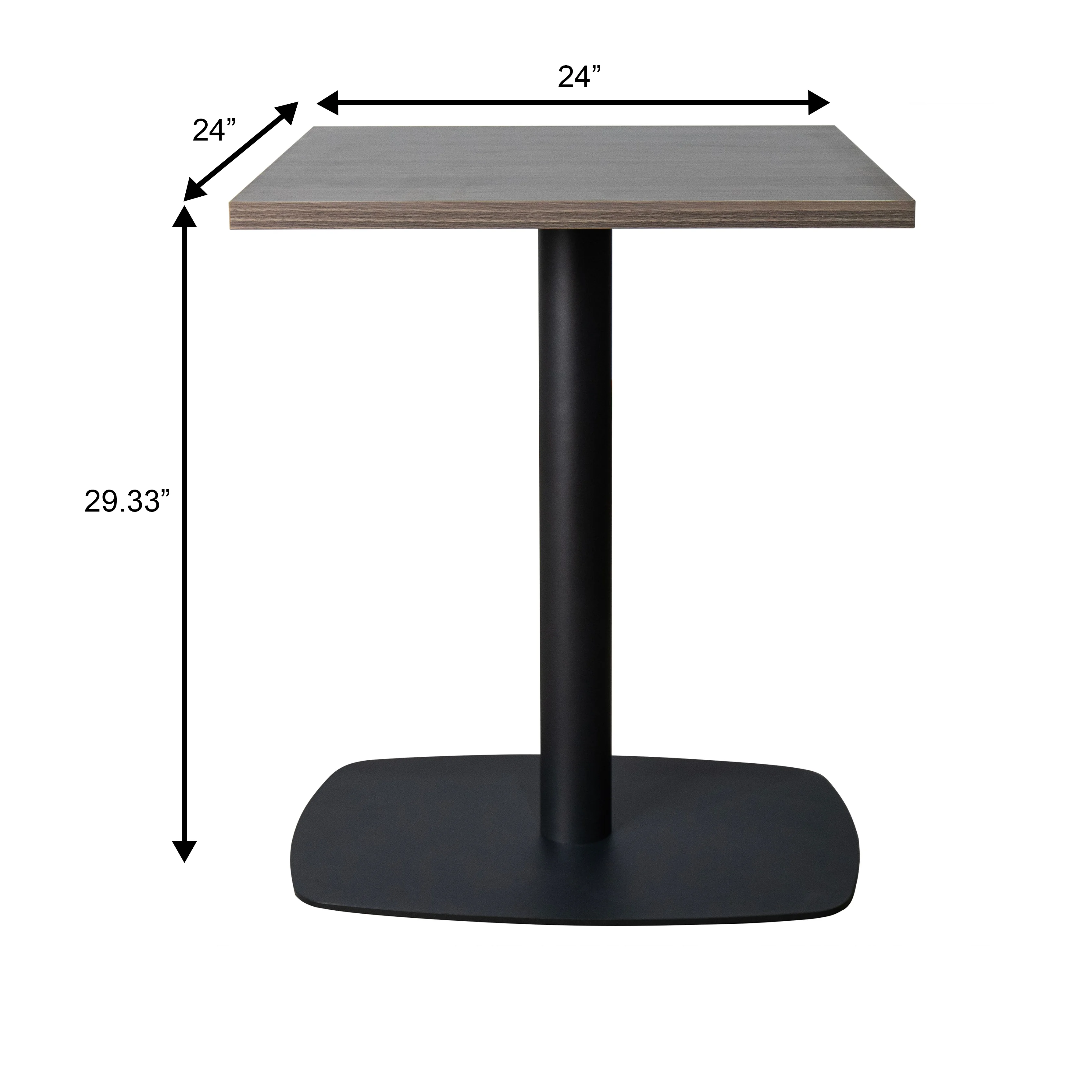 Vail Collection Dining Table Black Rectangle Base With 24" Square Dark  Brown MDF Top