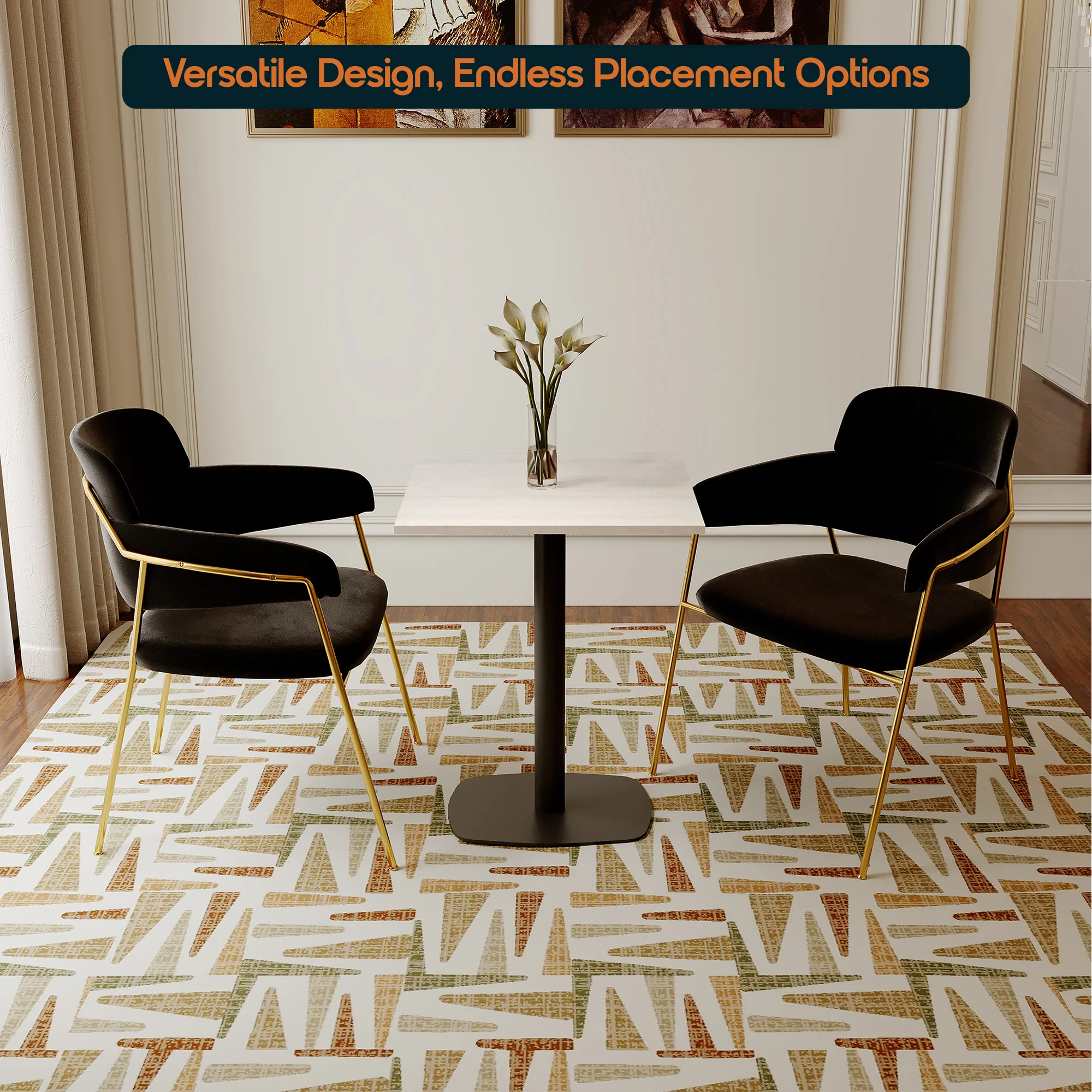 Vail Collection Dining Table Black Rectangle Base With 24" Square Light Wood  Brown MDF Top