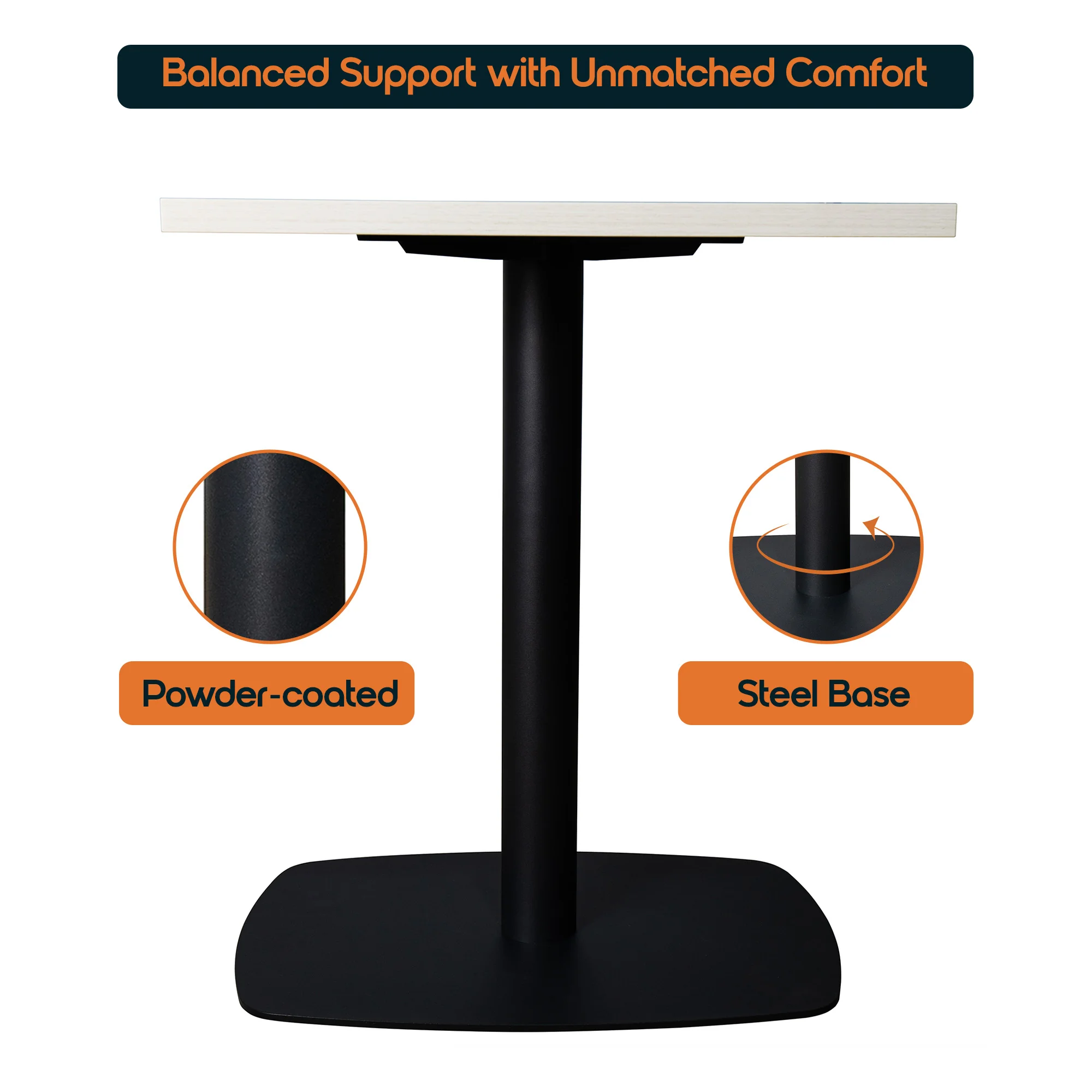 Vail Collection Dining Table Black Rectangle Base With 24" Square Light Wood  Brown MDF Top