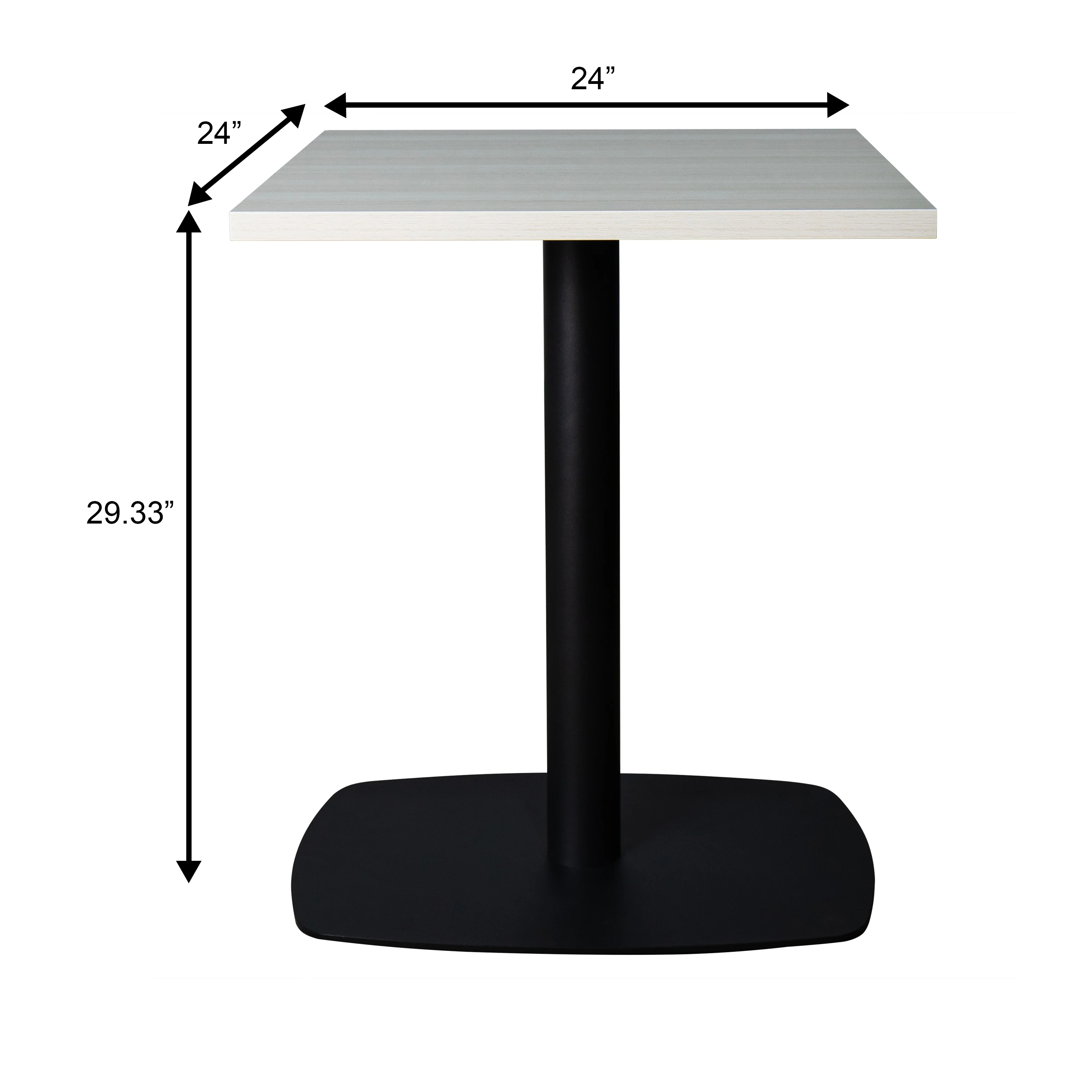 Vail Collection Dining Table Black Rectangle Base With 24" Square Light Wood  Brown MDF Top