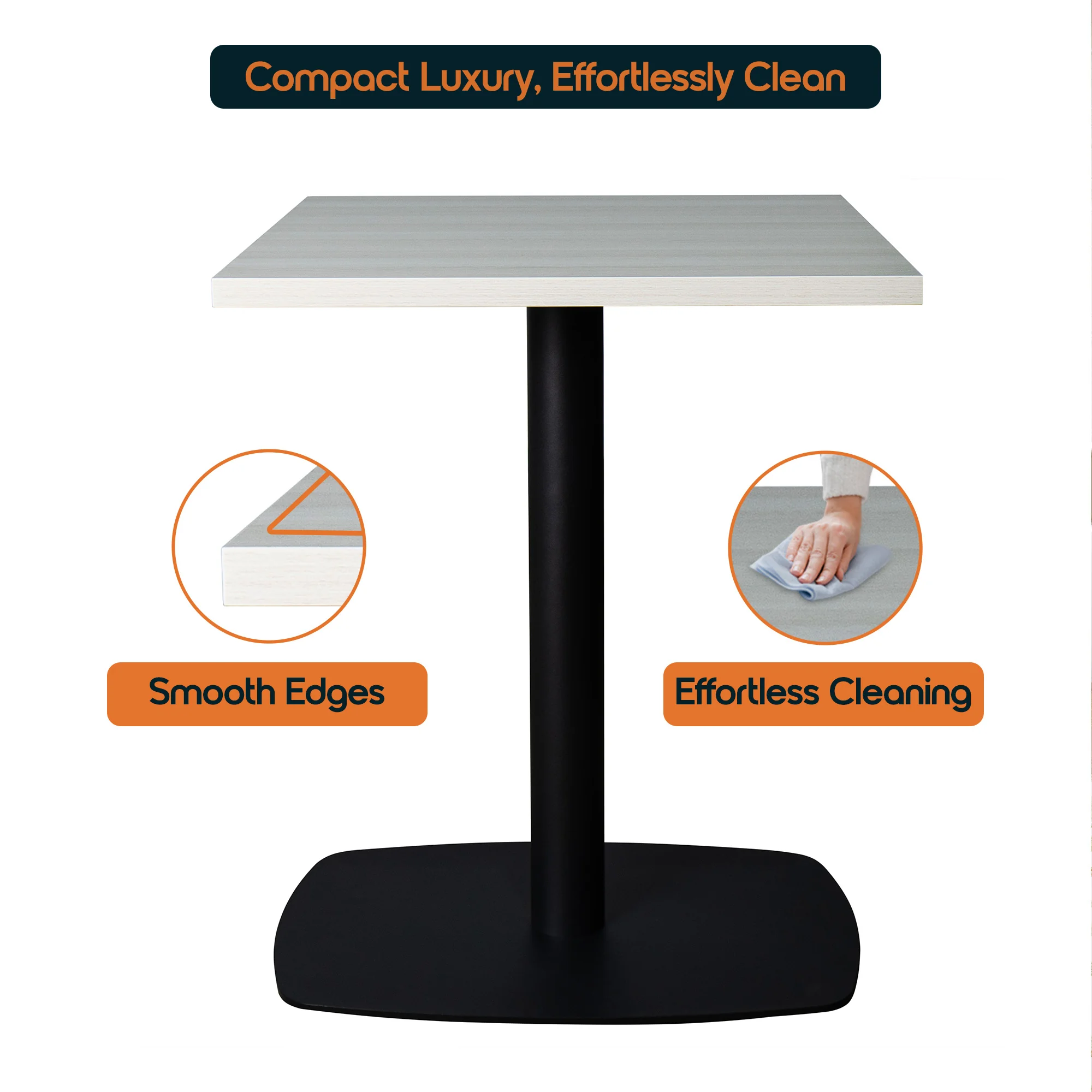 Vail Collection Dining Table Black Rectangle Base With 24" Square Light Wood  Brown MDF Top