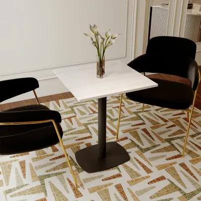 Vail Collection Dining Table Black Rectangle Base With 24" Square Light Wood  Brown MDF Top