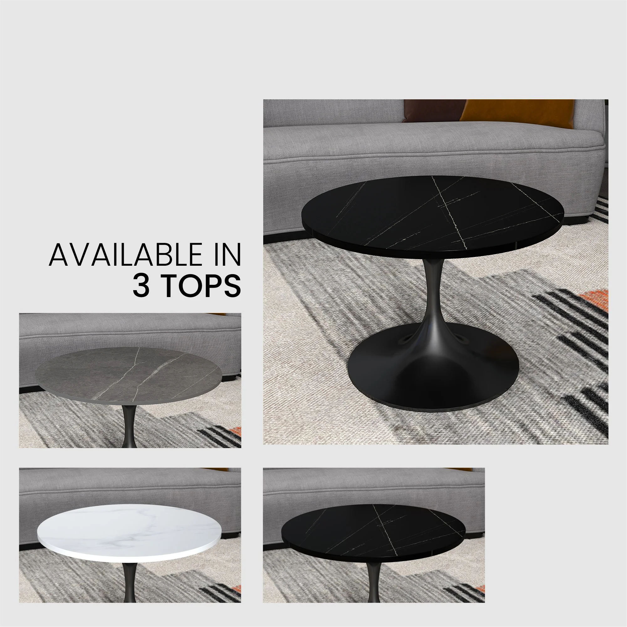 Verve Coffee Table Black base with 24" round sintered stone top