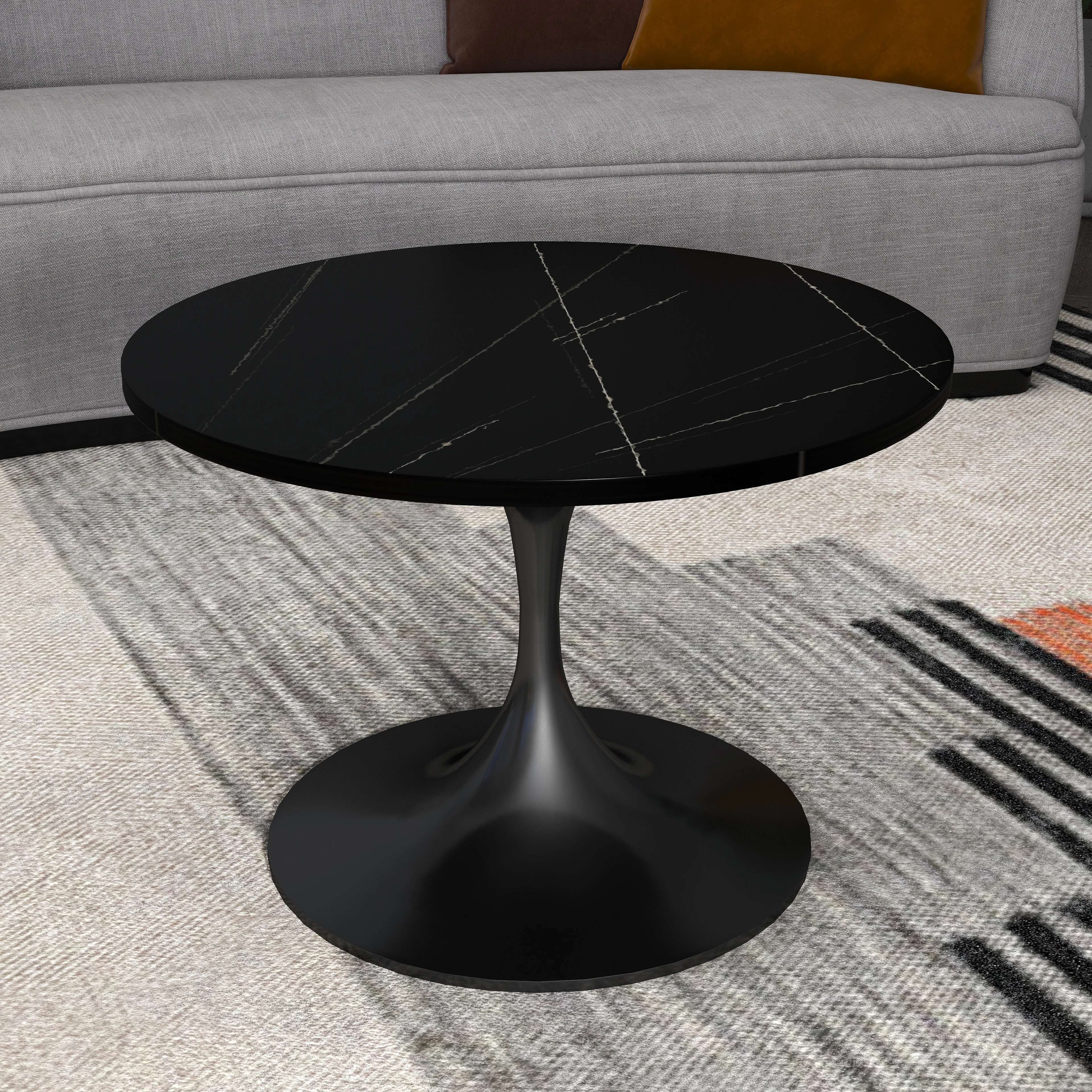 Verve Coffee Table Black base with 24" round sintered stone top
