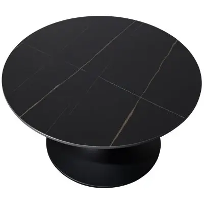 Verve Coffee Table Black base with 24" round sintered stone top