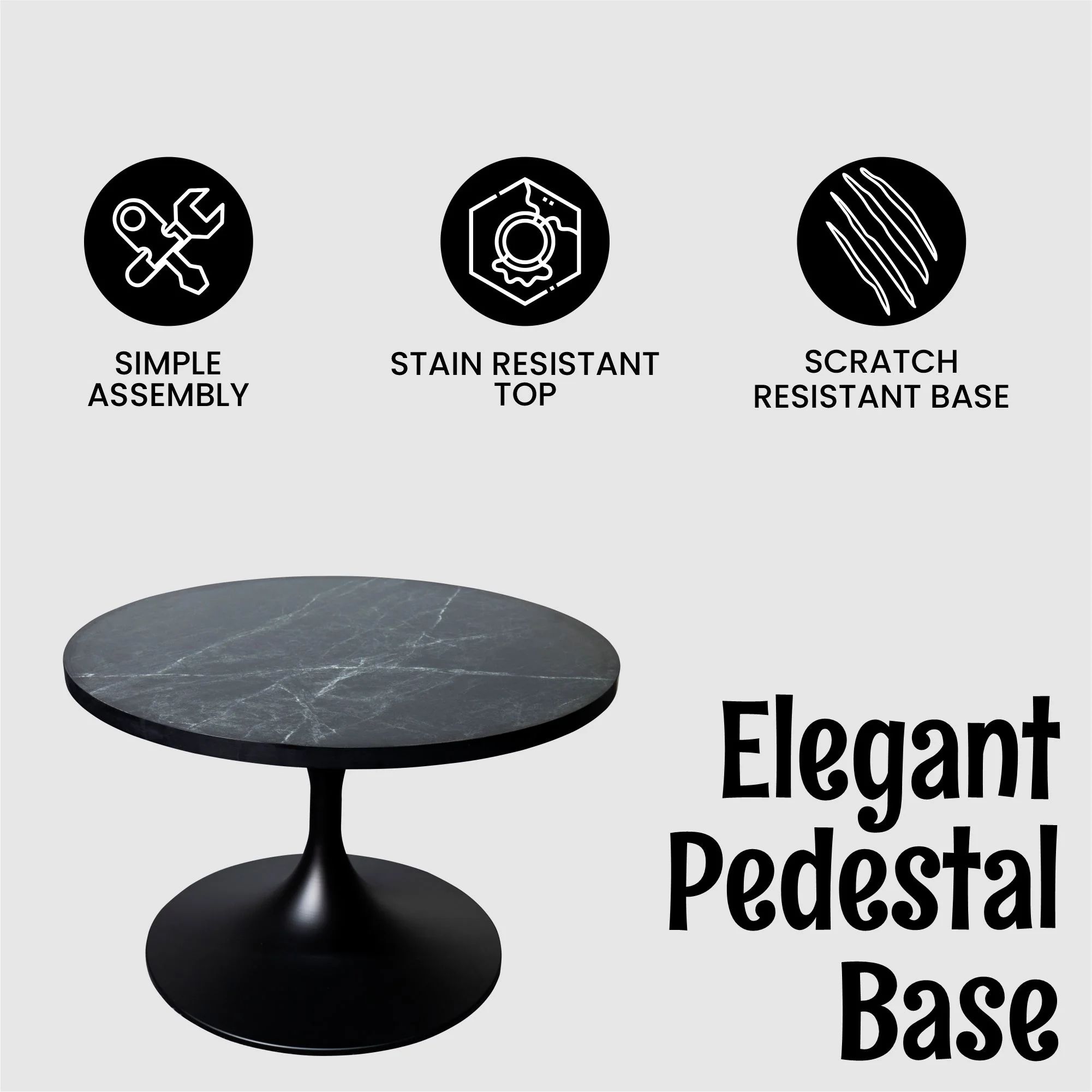 Verve Coffee Table Black base with 27" round Black Marble MDF top