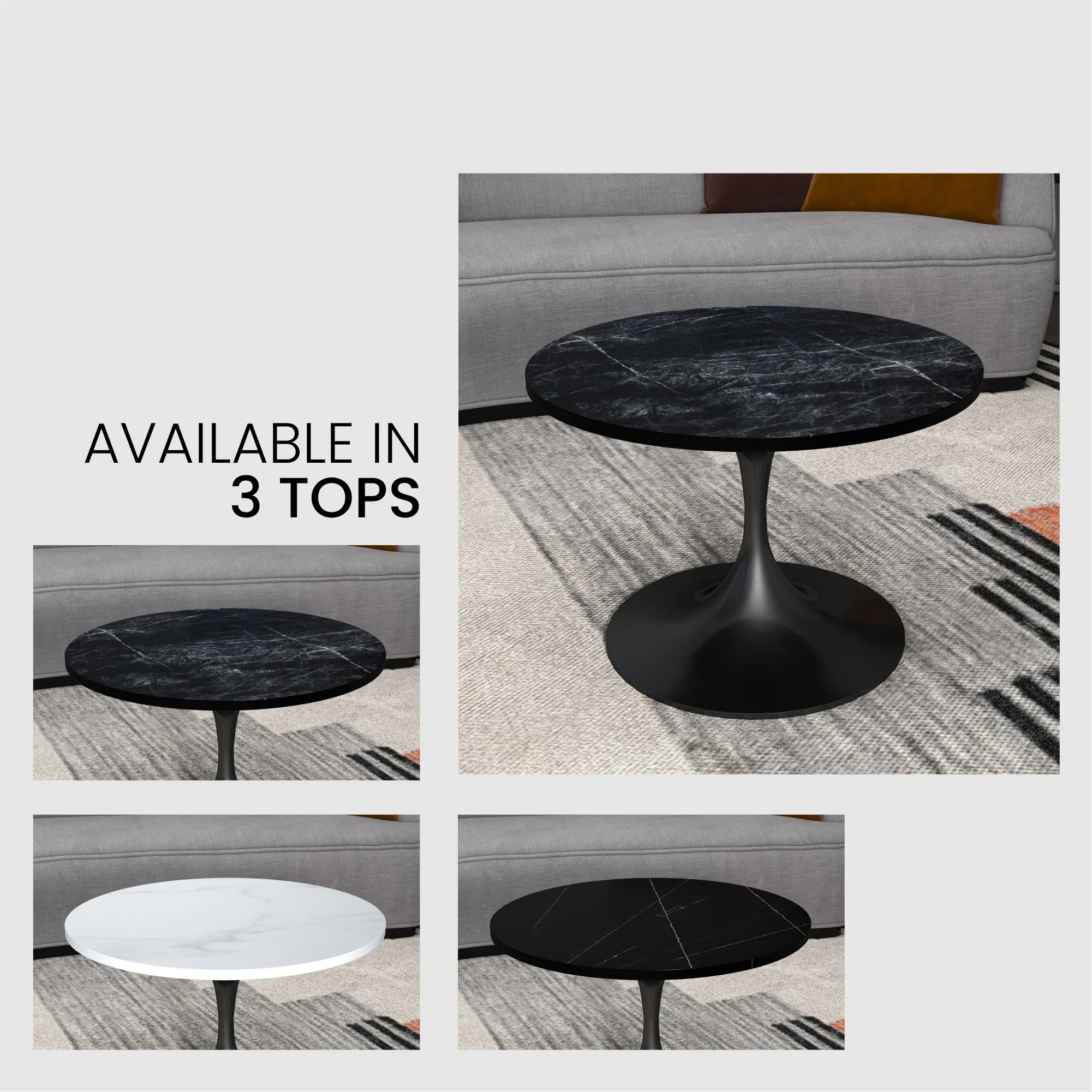Verve Coffee Table Black base with 27" round Black Marble MDF top