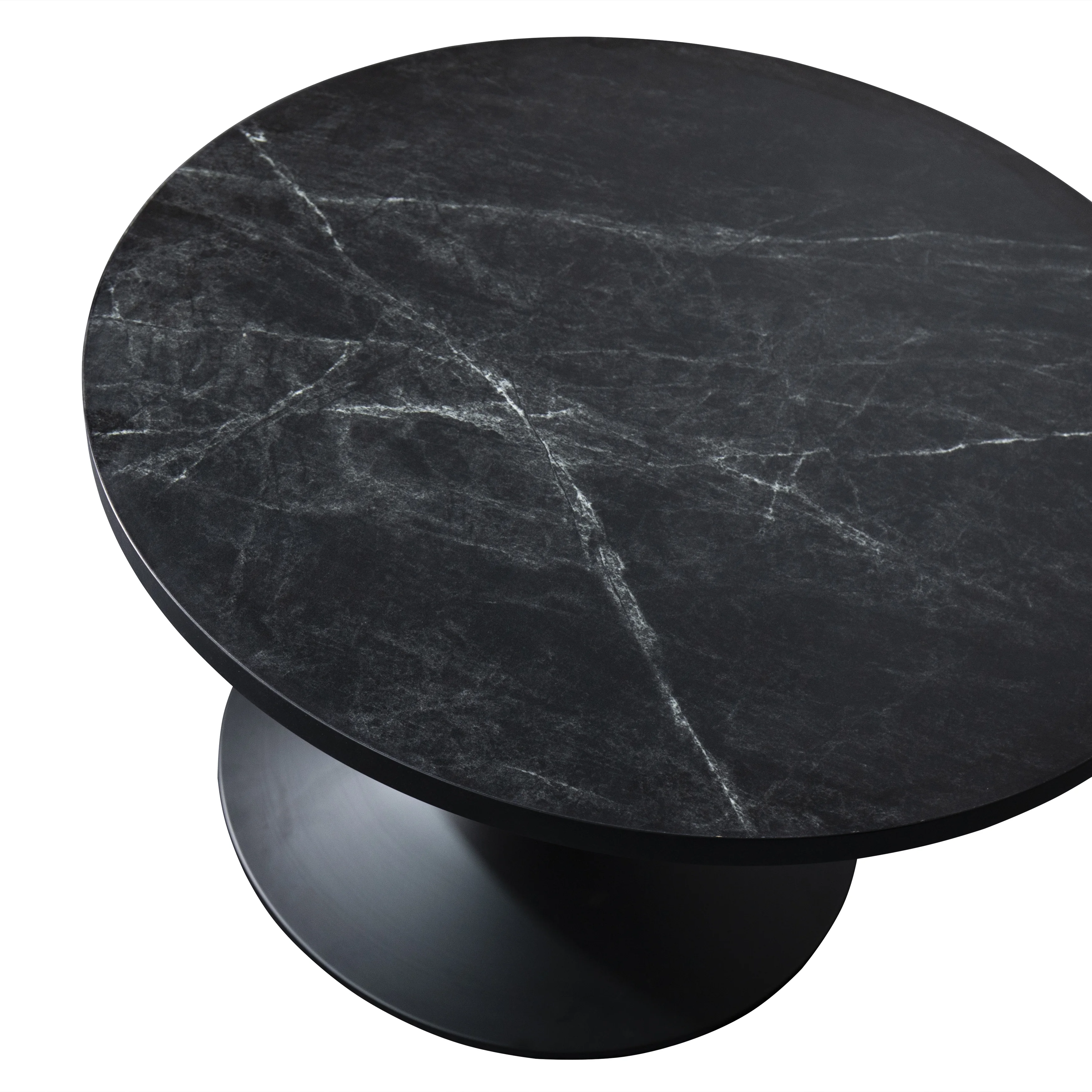 Verve Coffee Table Black base with 27" round Black Marble MDF top