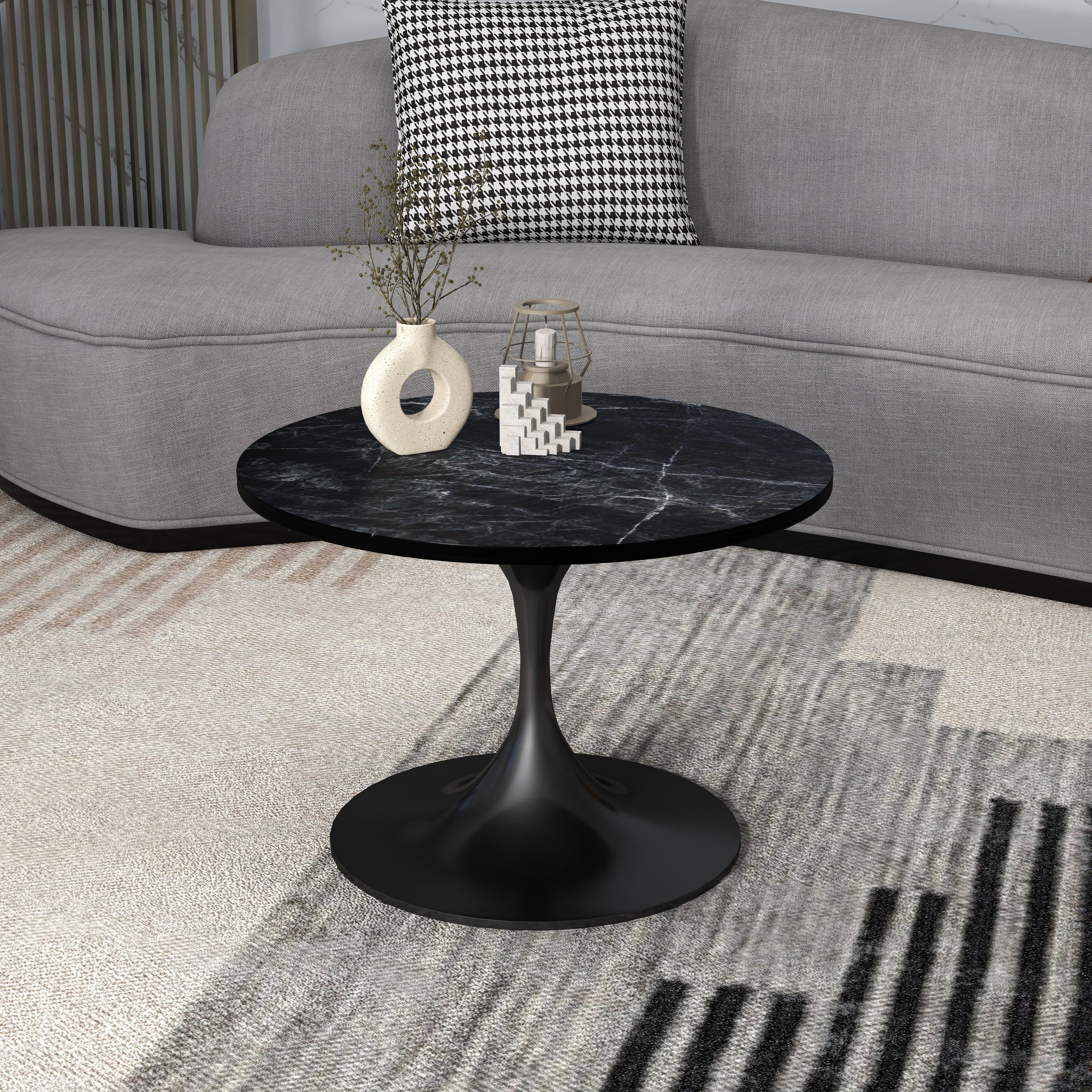 Verve Coffee Table Black base with 27" round Black Marble MDF top