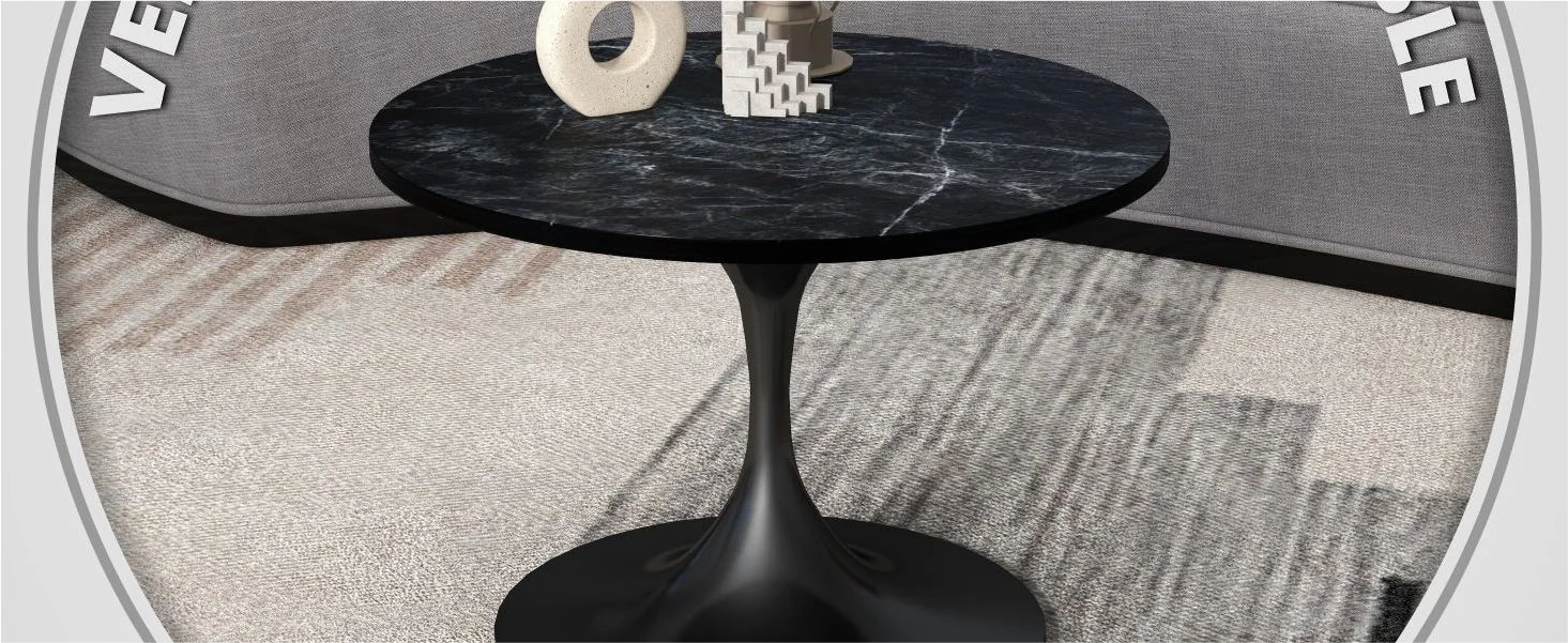 Verve Coffee Table Black base with 27" round Black Marble MDF top