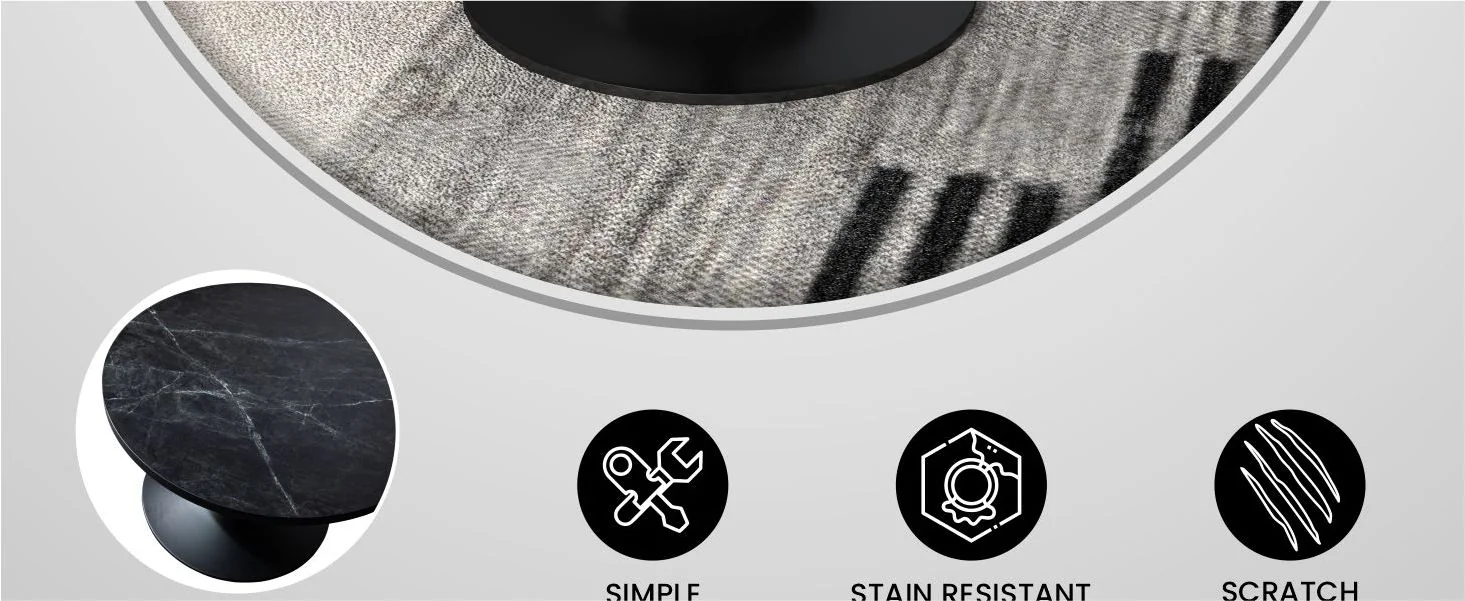 Verve Coffee Table Black base with 27" round Black Marble MDF top