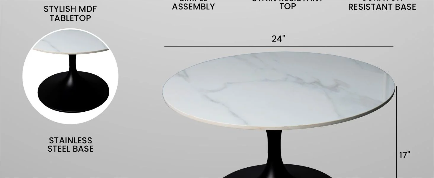 Verve Coffee Table Black base with 27" round Black Sintered Stone top