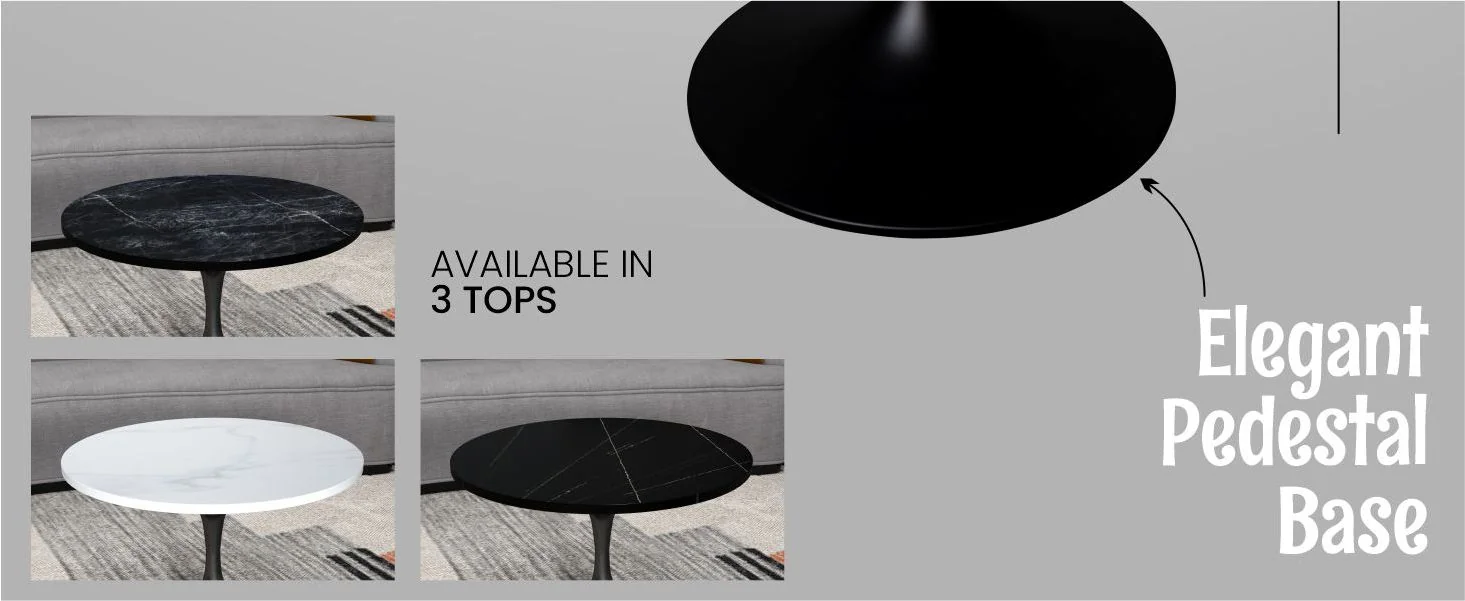 Verve Coffee Table Black base with 27" round Black Sintered Stone top