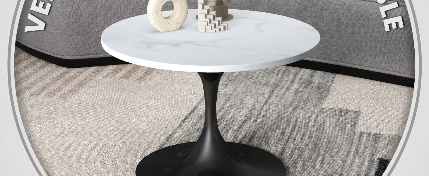 Verve Coffee Table Black base with 27" round Black Sintered Stone top