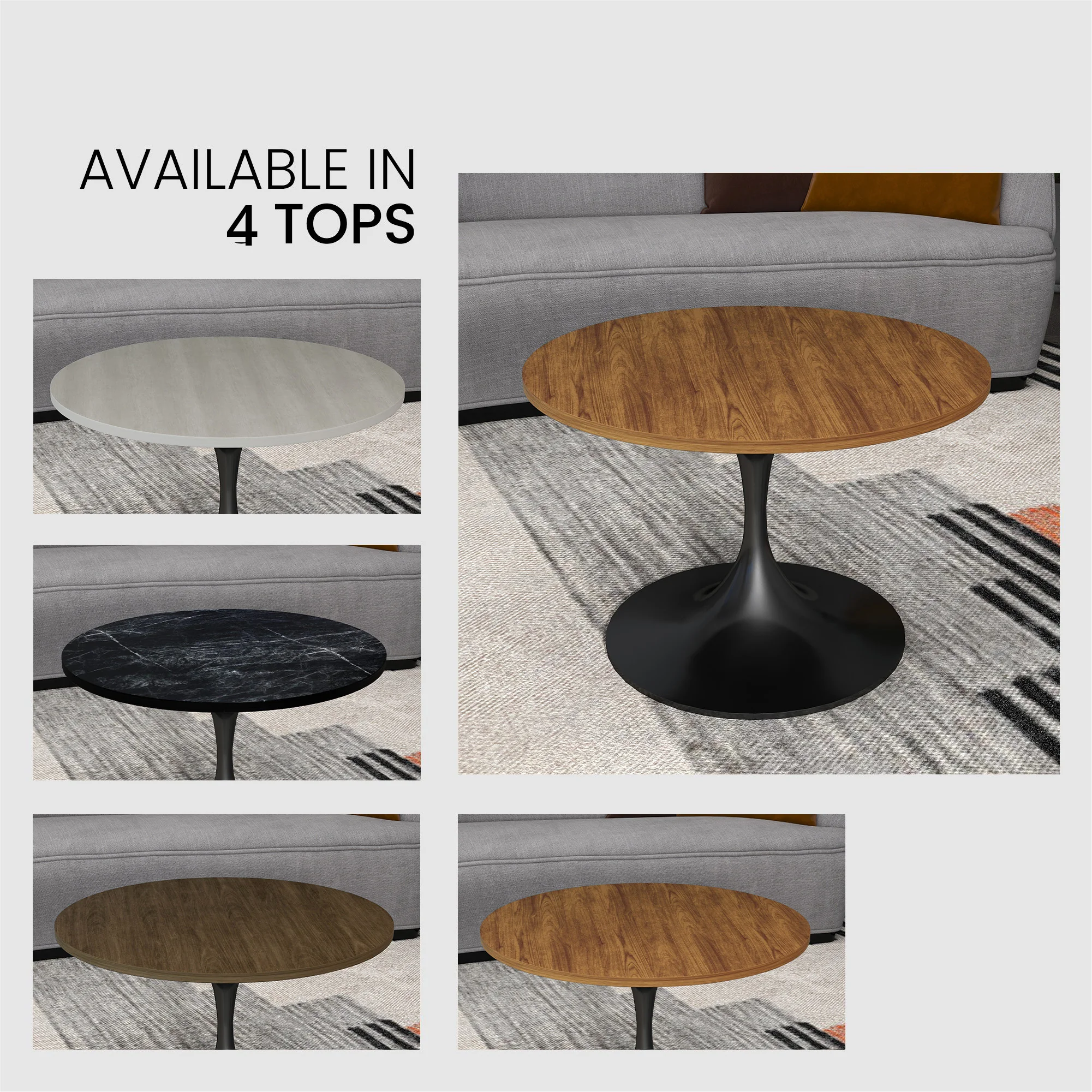 Verve Coffee Table Black base with 27" round Brown Wood MDF top