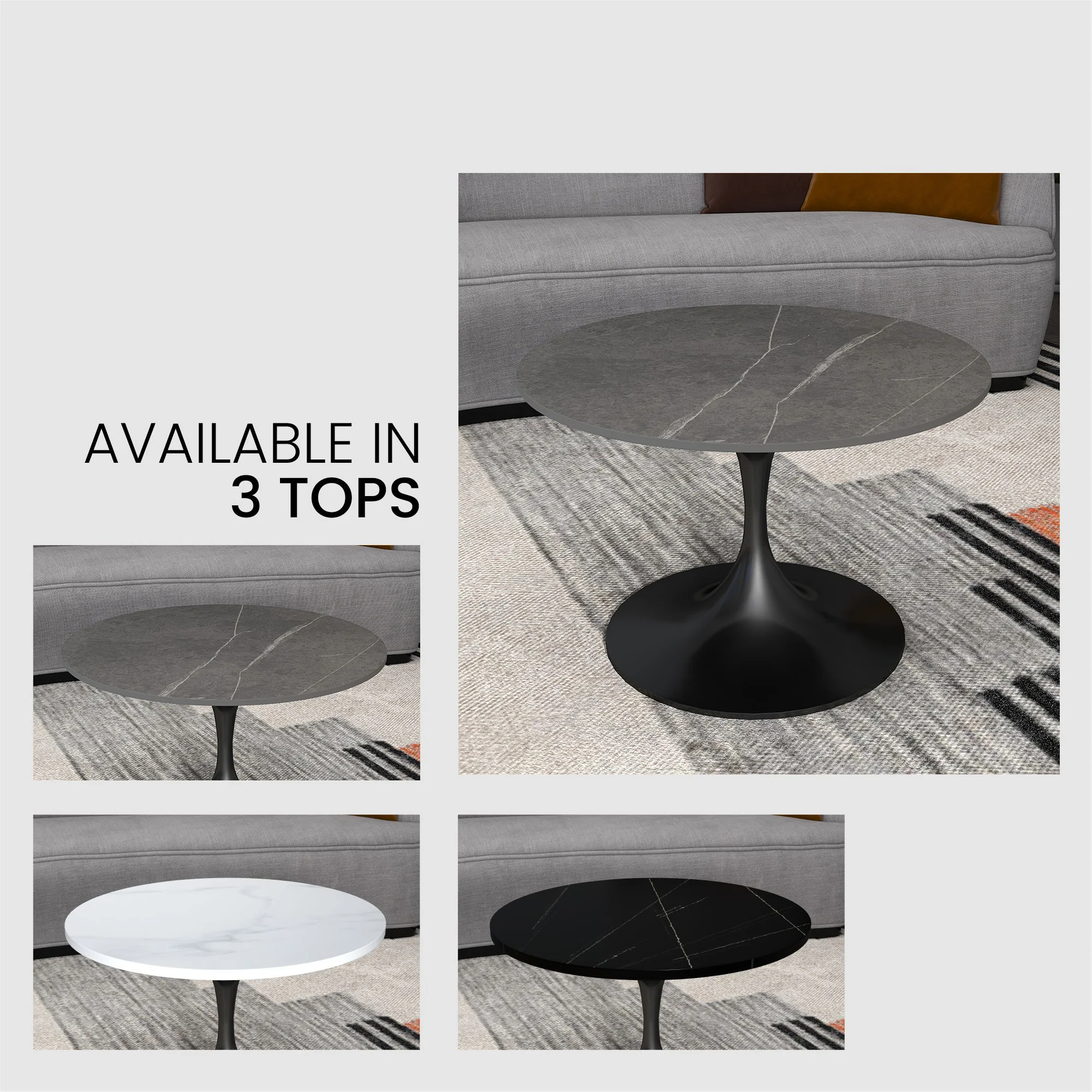 Verve Coffee Table Black base with 27" round Grey Sintered Stone top