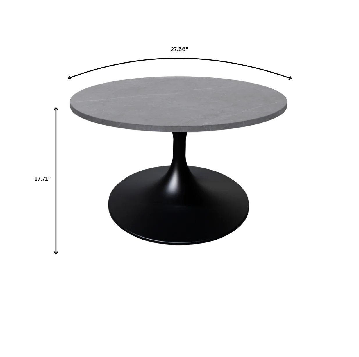 Verve Coffee Table Black base with 27" round Grey Sintered Stone top