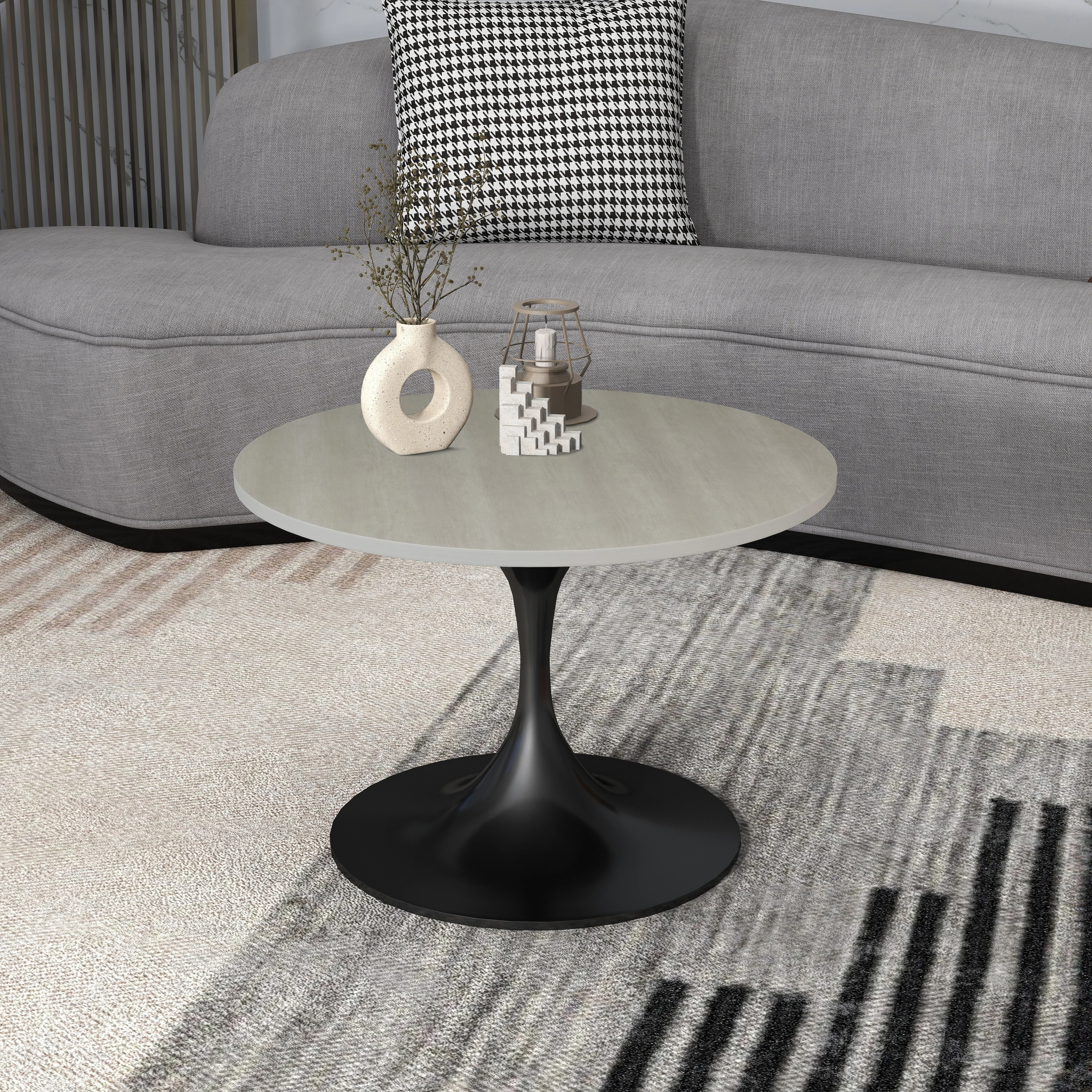 Verve Coffee Table Black base with 27" round Light Natural MDF top