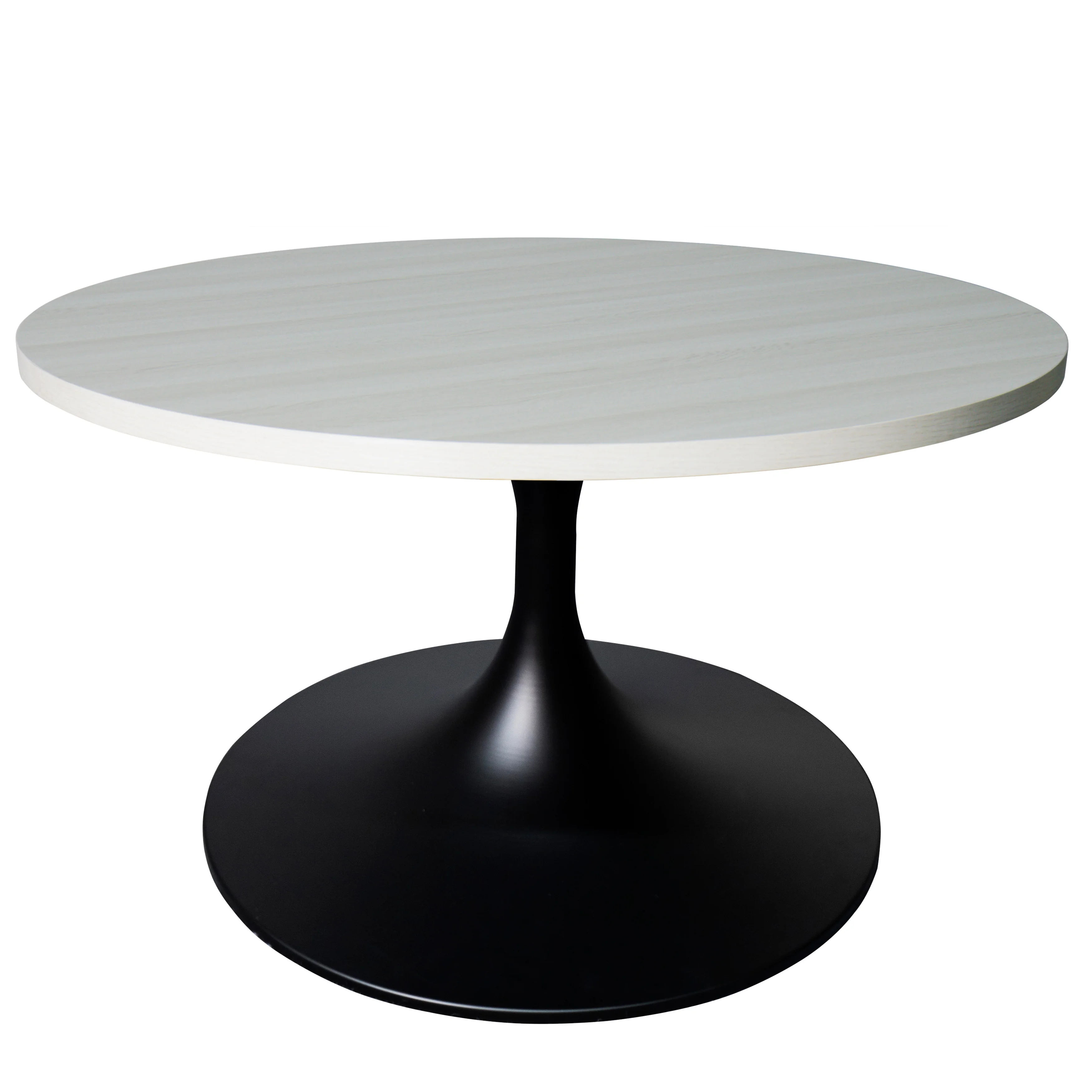 Verve Coffee Table Black base with 27" round Light Natural MDF top