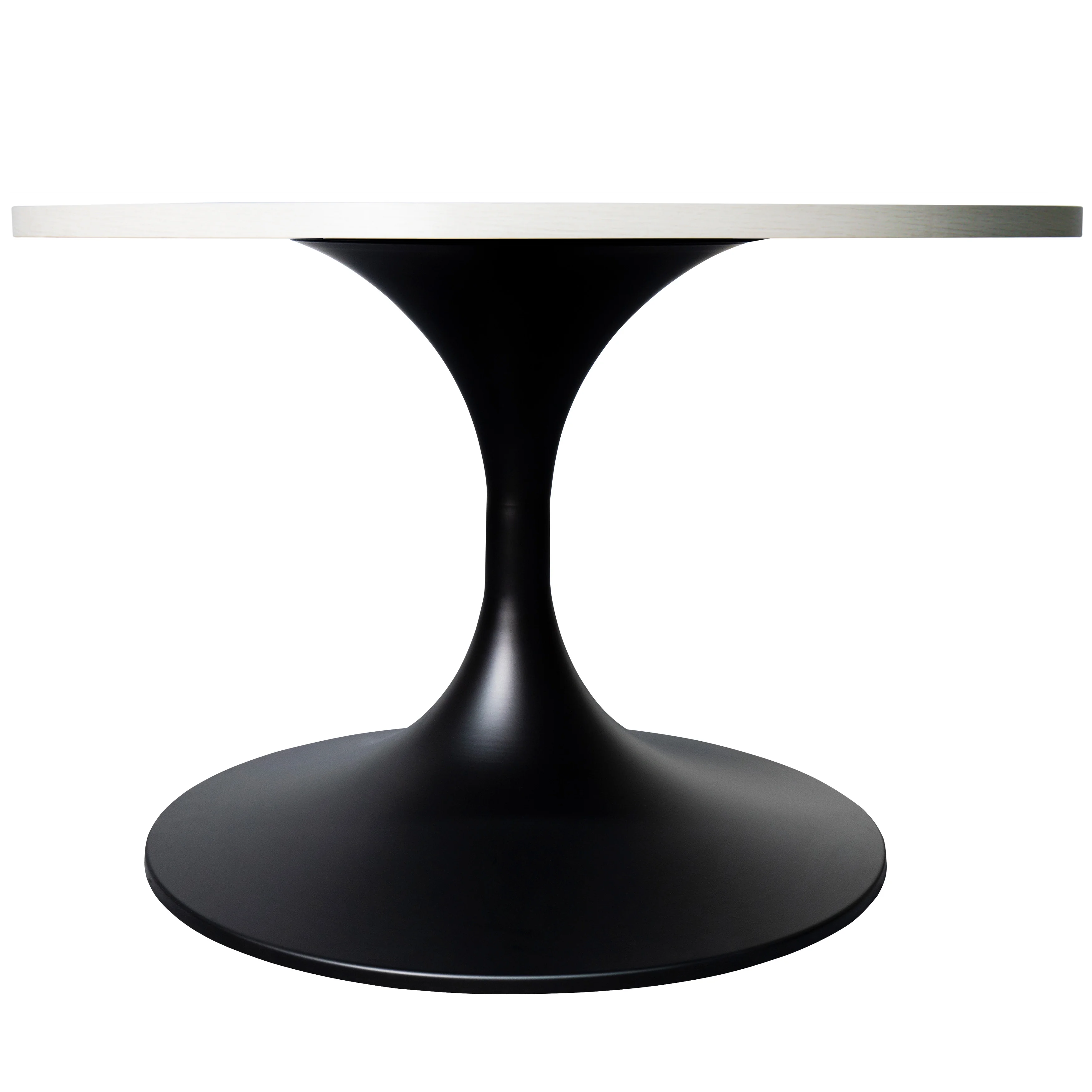 Verve Coffee Table Black base with 27" round Light Natural MDF top