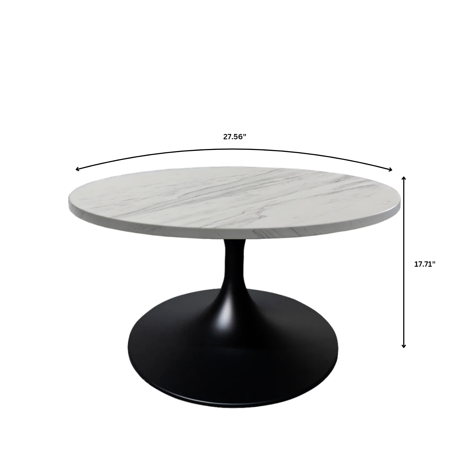 Verve Coffee Table Black base with 27" round White Marble Laminated top